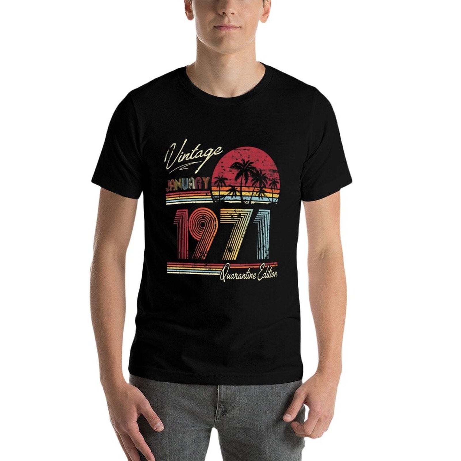 Retro 50th Birthday January 1971 50 Quarantine Birthday  Ribbed Collar T-Shirt