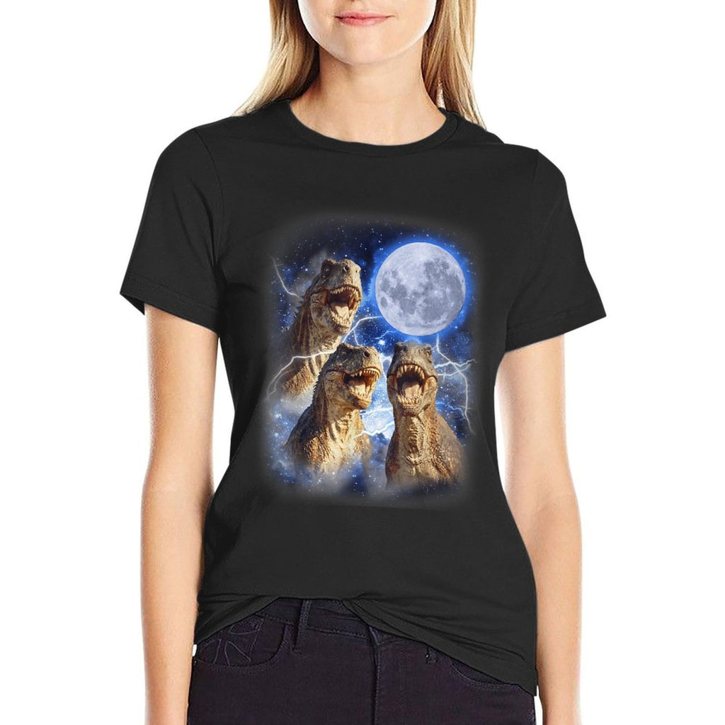 3 Tyrannosaurus Moon Howling Prehistoric Funny Dinosaurs  High-quality Stitching T-Shirt