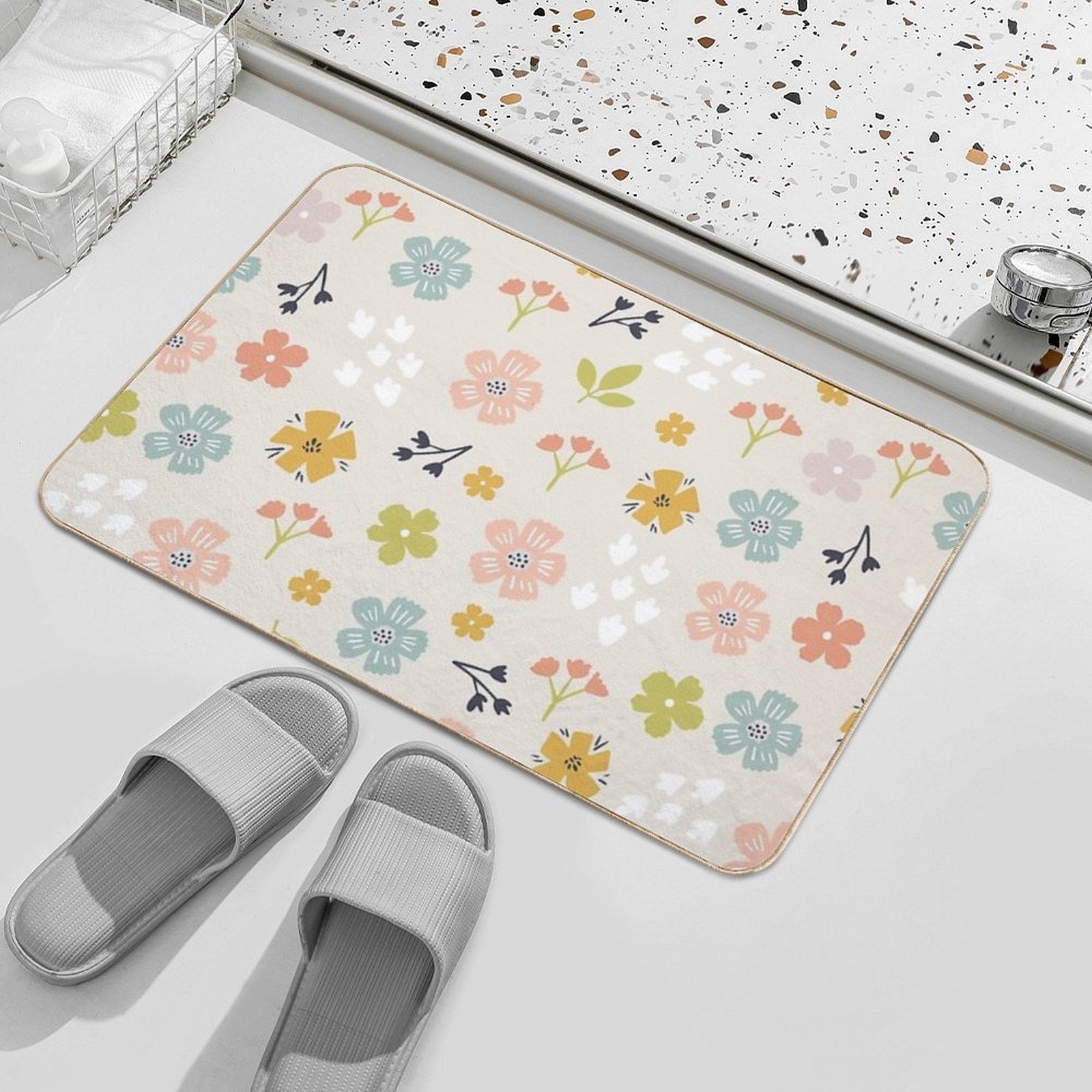 Spring Florals in Pastel Neutrals  Odorless Bath Mat