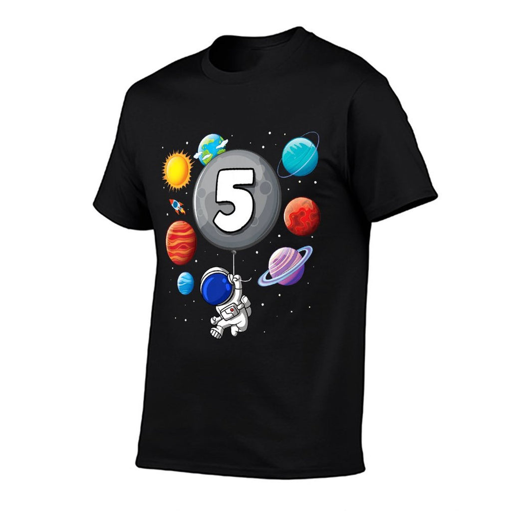 Kids 5th Birthday Astronaut Balloon Planet 5 Year Old Boy  Slim-fit Cut T-Shirt