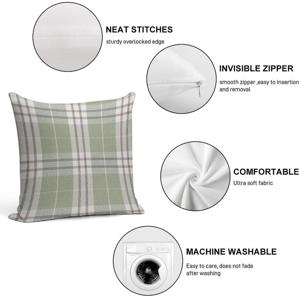 Sage Green Plaid Soft Anti-Pilling Throw Pillow