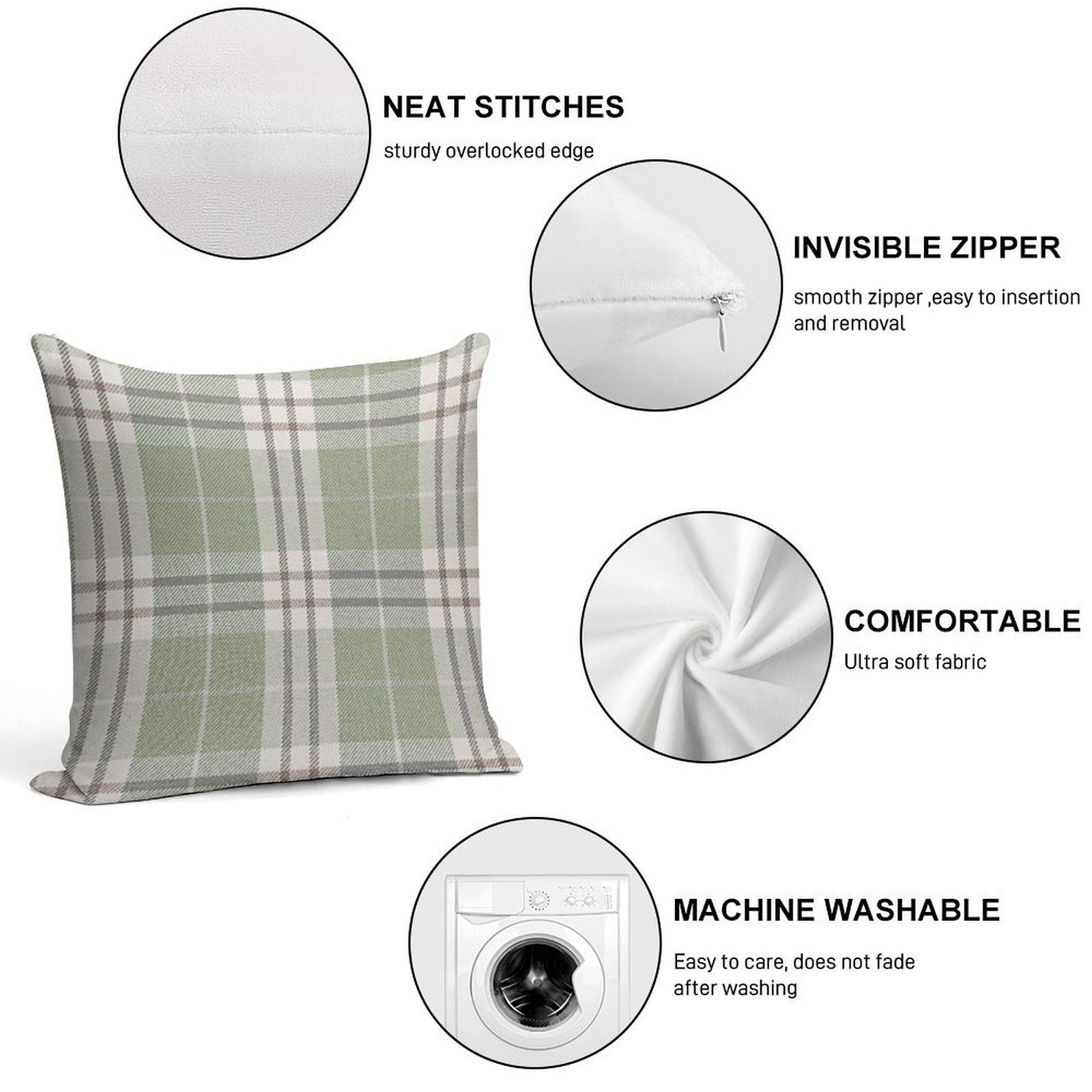 Sage Green Plaid Soft Anti-Pilling Throw Pillow