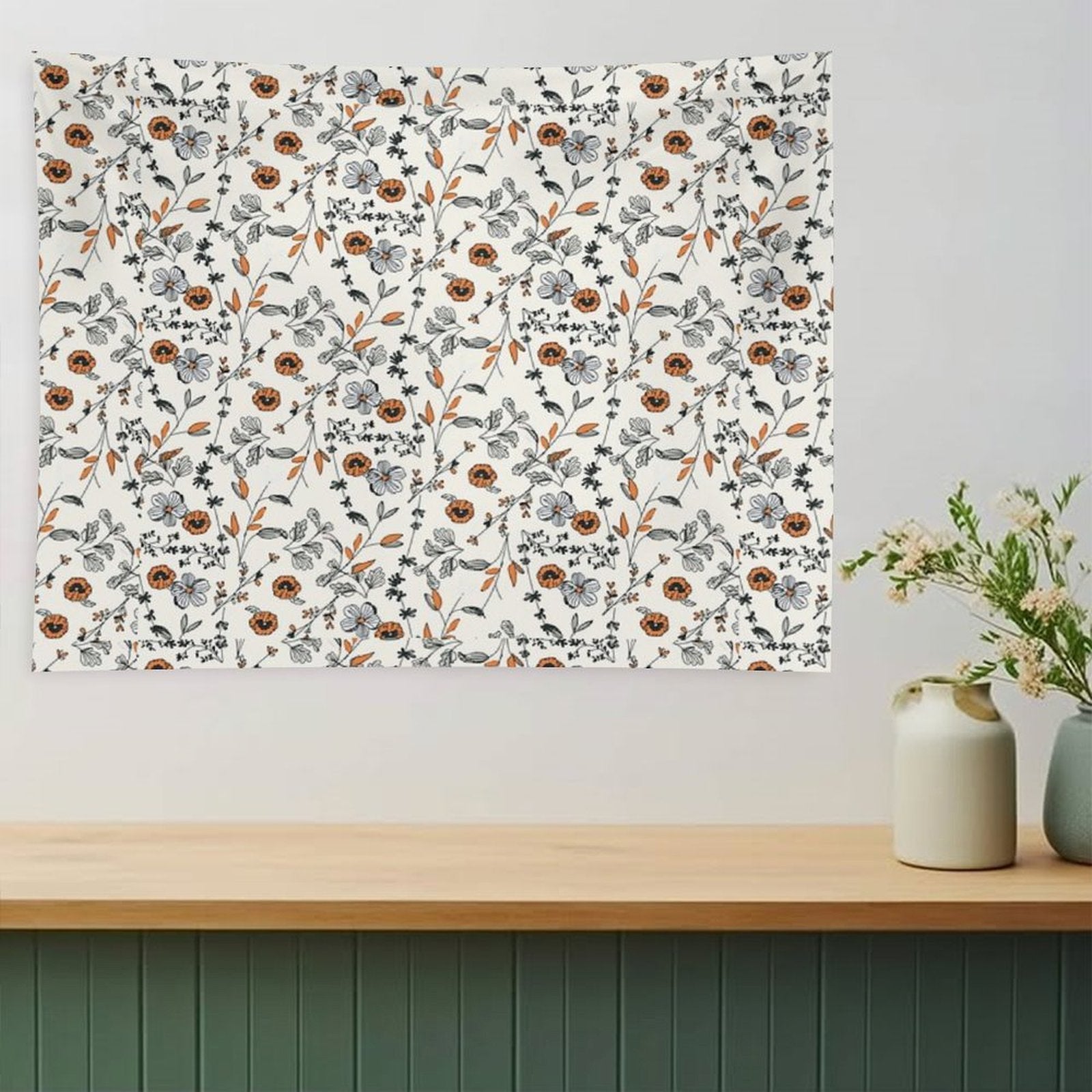 Orange Flower Pattern Tapestry