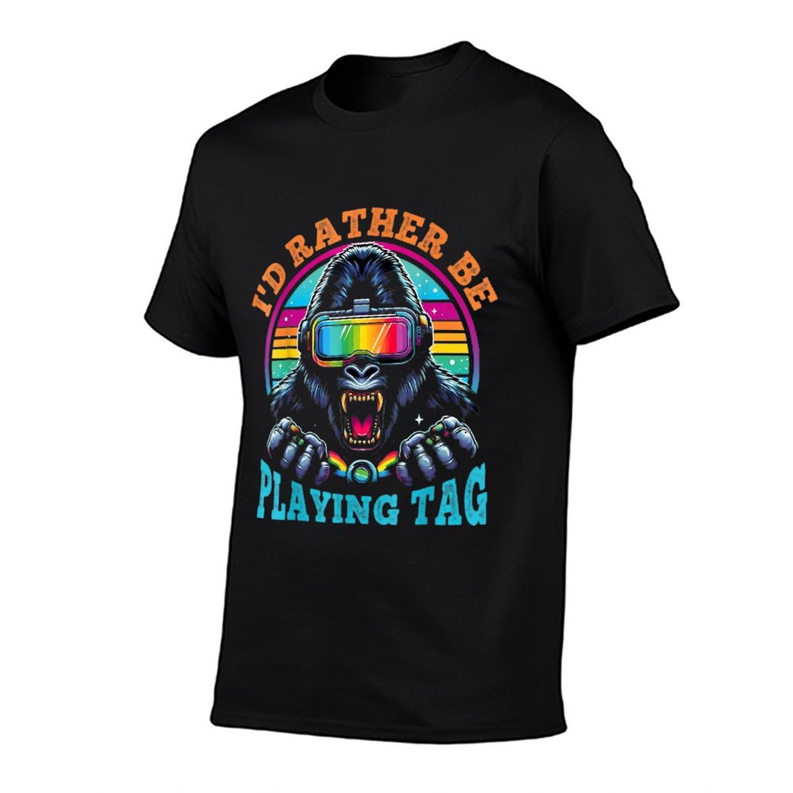Bruh I'd Rather Playing Gorilla Funny Gorilla VR Gamer Boys  Oversized Silhouette T-Shirt