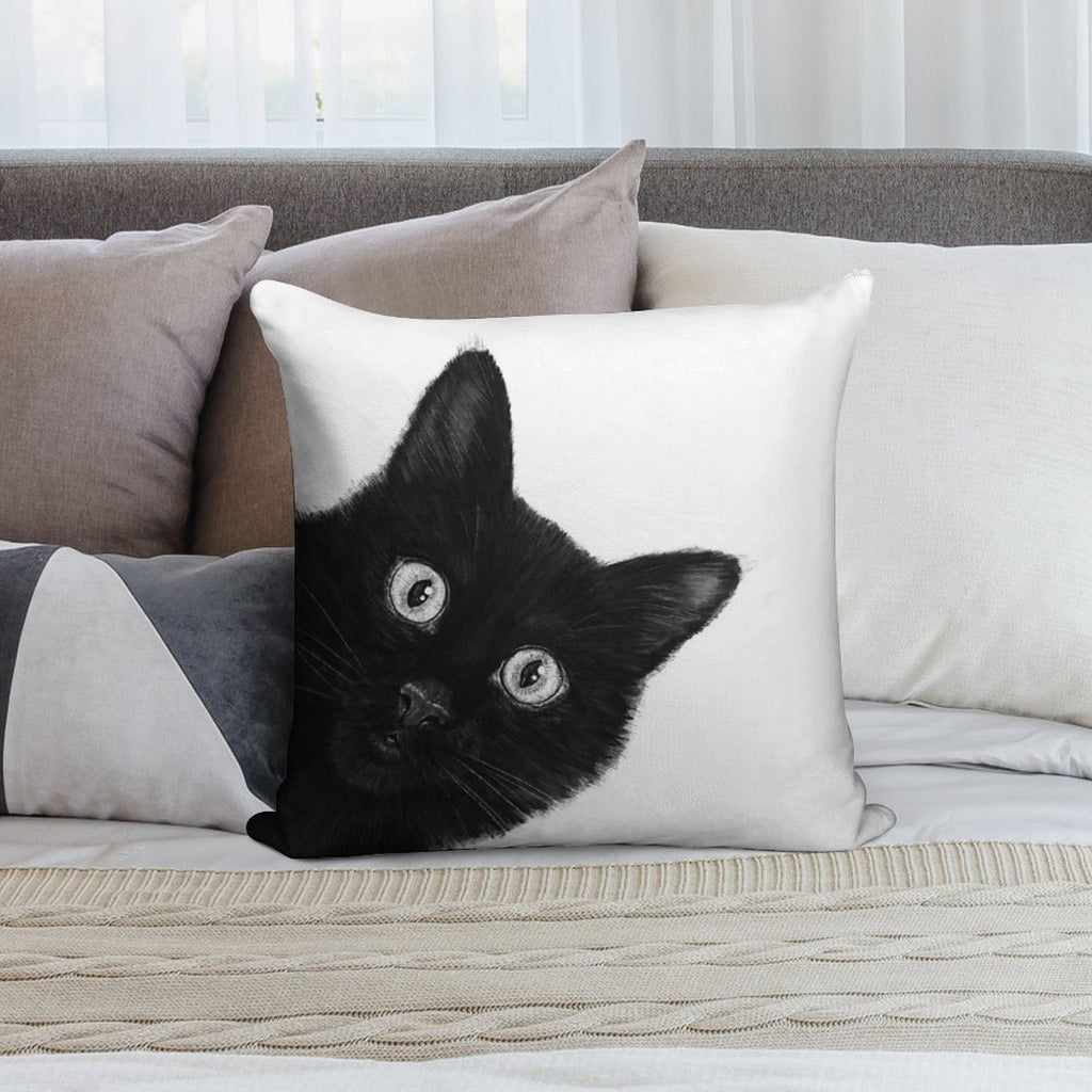 Black Cat Soft Short Plush Fabric Throw Pillow