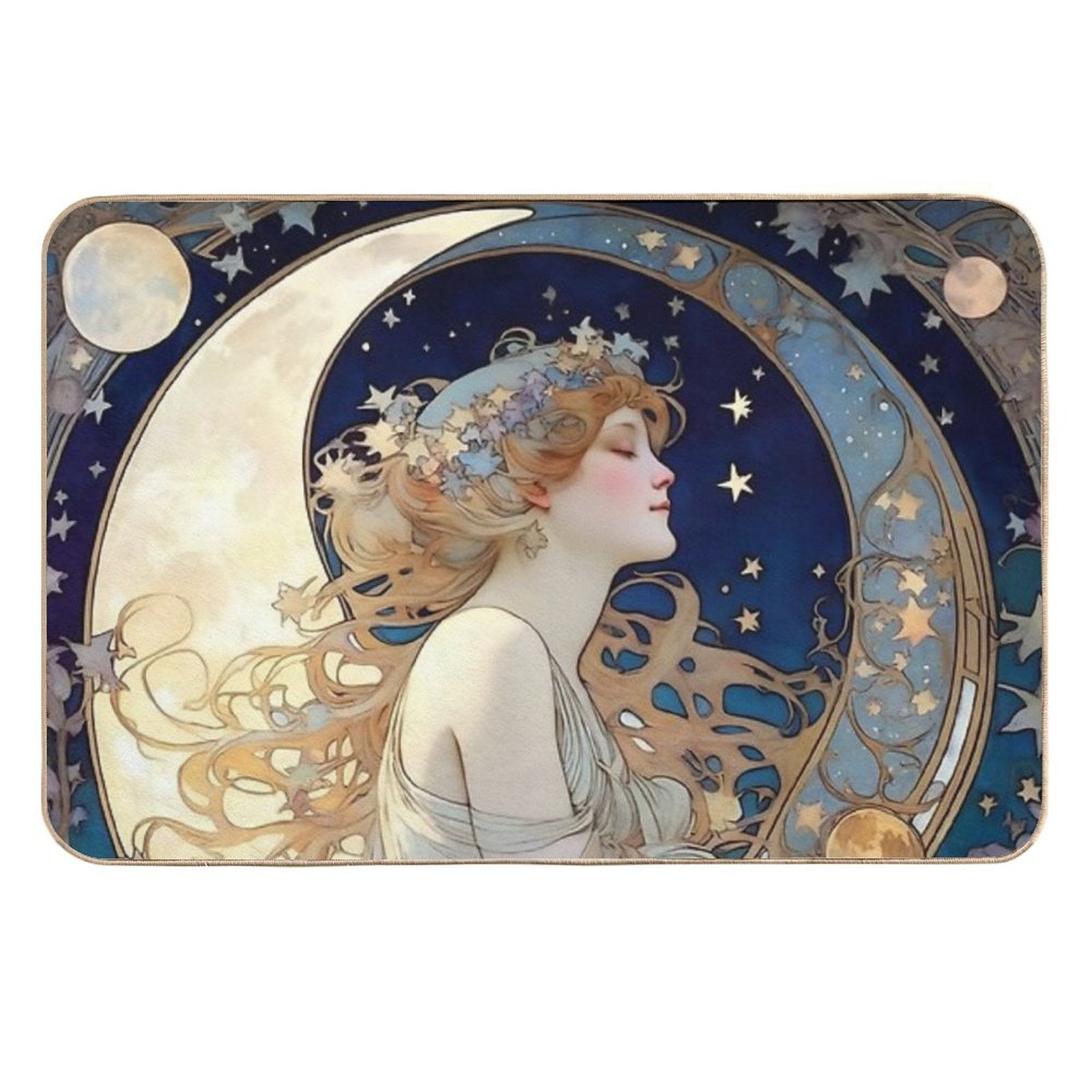 Celestial Dreams Alphonse Mucha Inspired Moon And Stars  Non-Slip Bath Mat