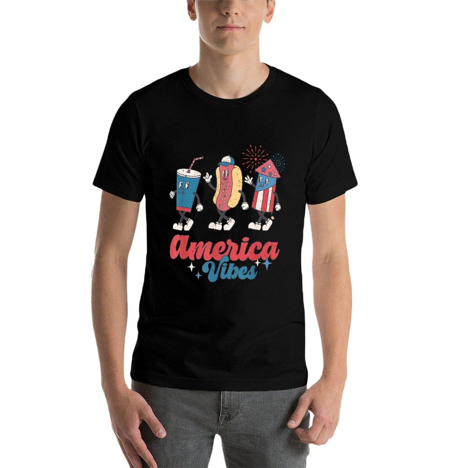 America Vibes, Retro Groovy American, Funny 4th of July  Soft T-Shirt