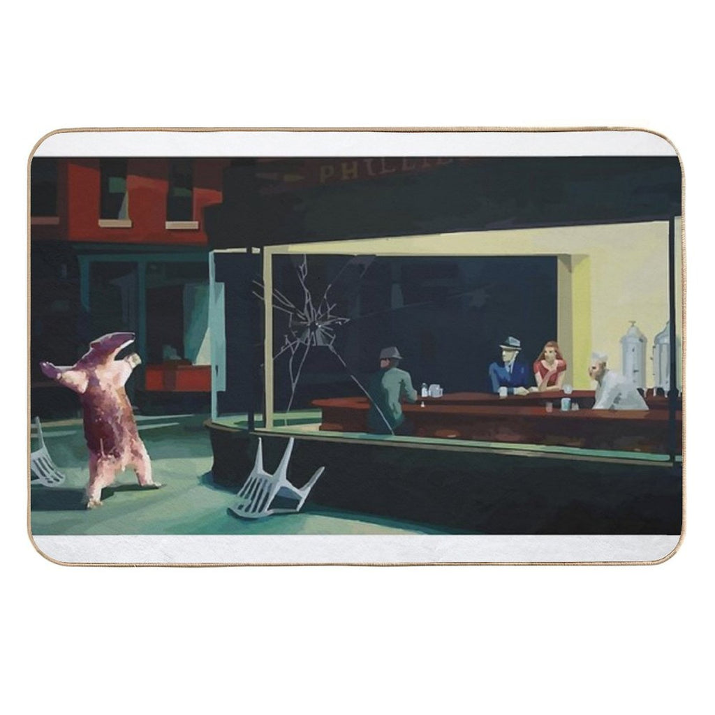 Banksy Nighthawks Anteater Edward Hopper  Easy To Clean Bath Mat