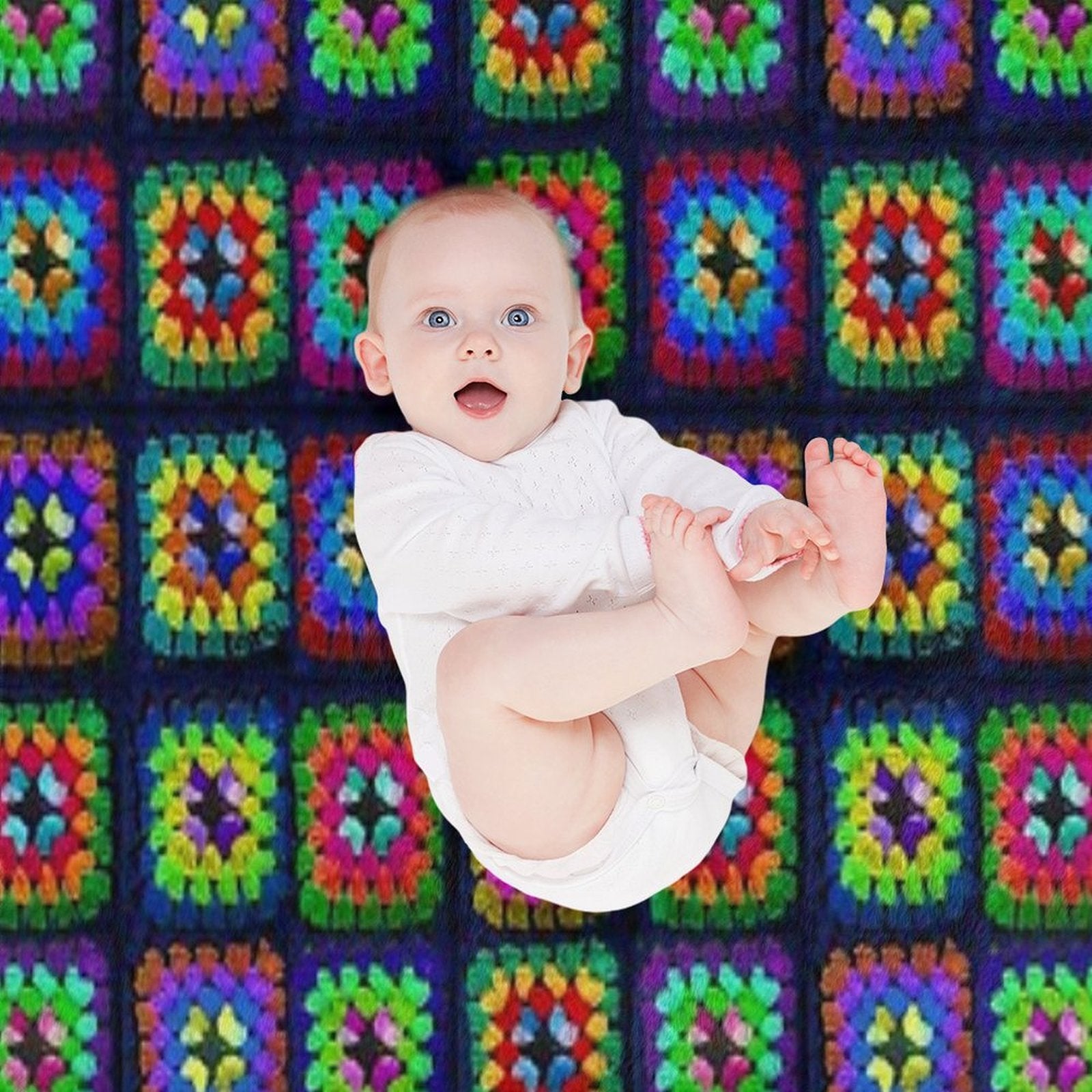 Vintage Granny Squares Print Wrinkle-free Throw Blanket
