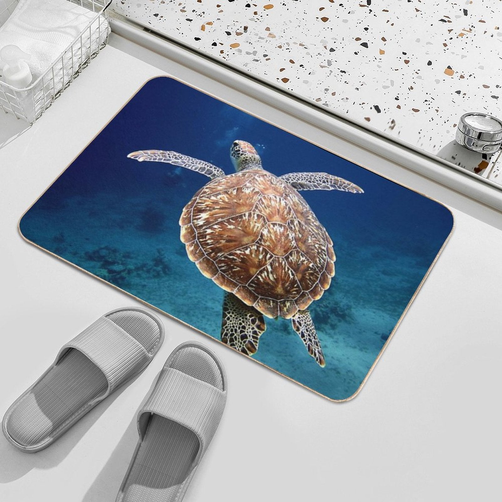 Blue Ocean Sea Turtle - Summer Sea Swimming  Turtle  Easy Maintenance Bath Mat