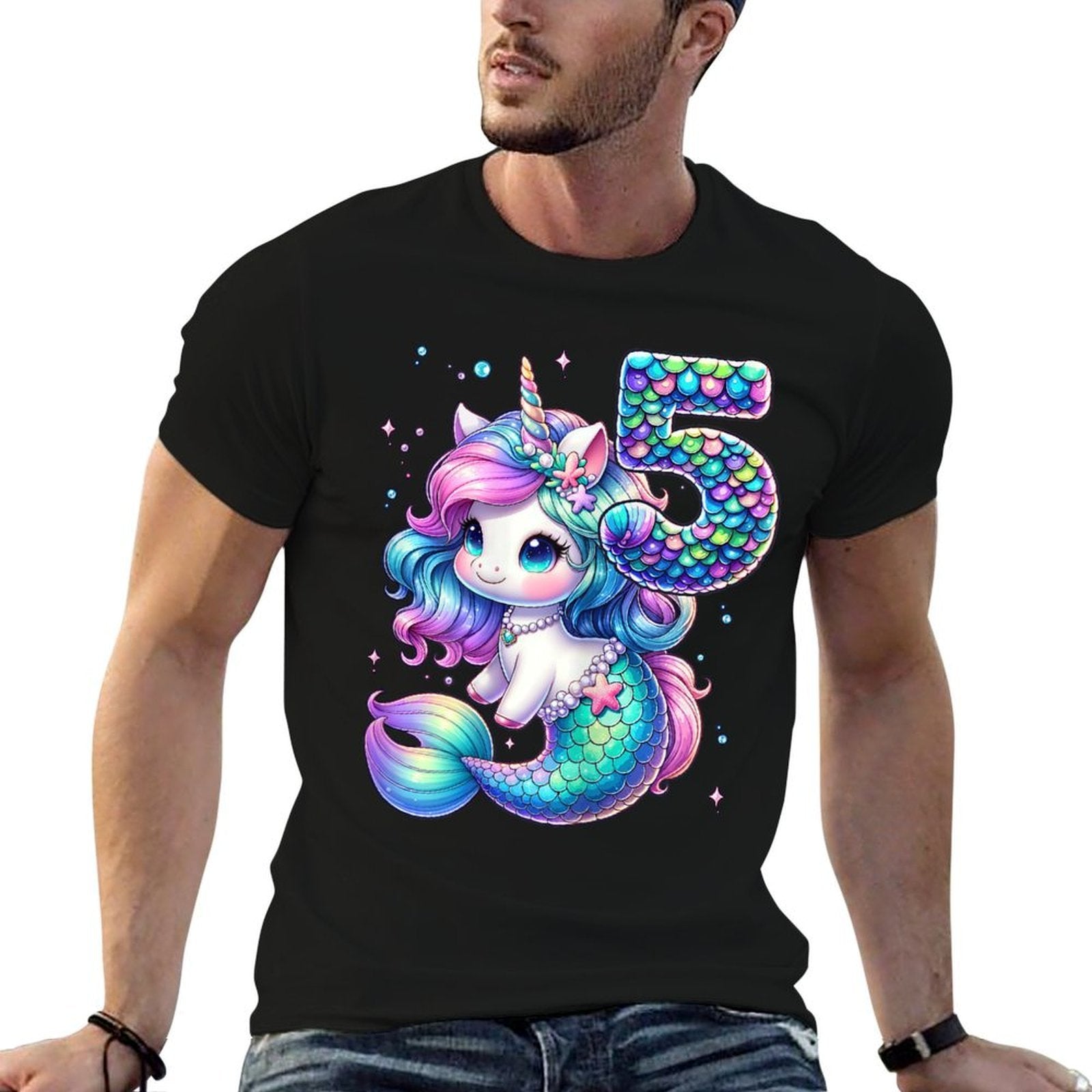 Unicorn Mermaid 5th Birthday 5 Year Old Party Girls Outfit  Slim-fit Cut T-Shirt