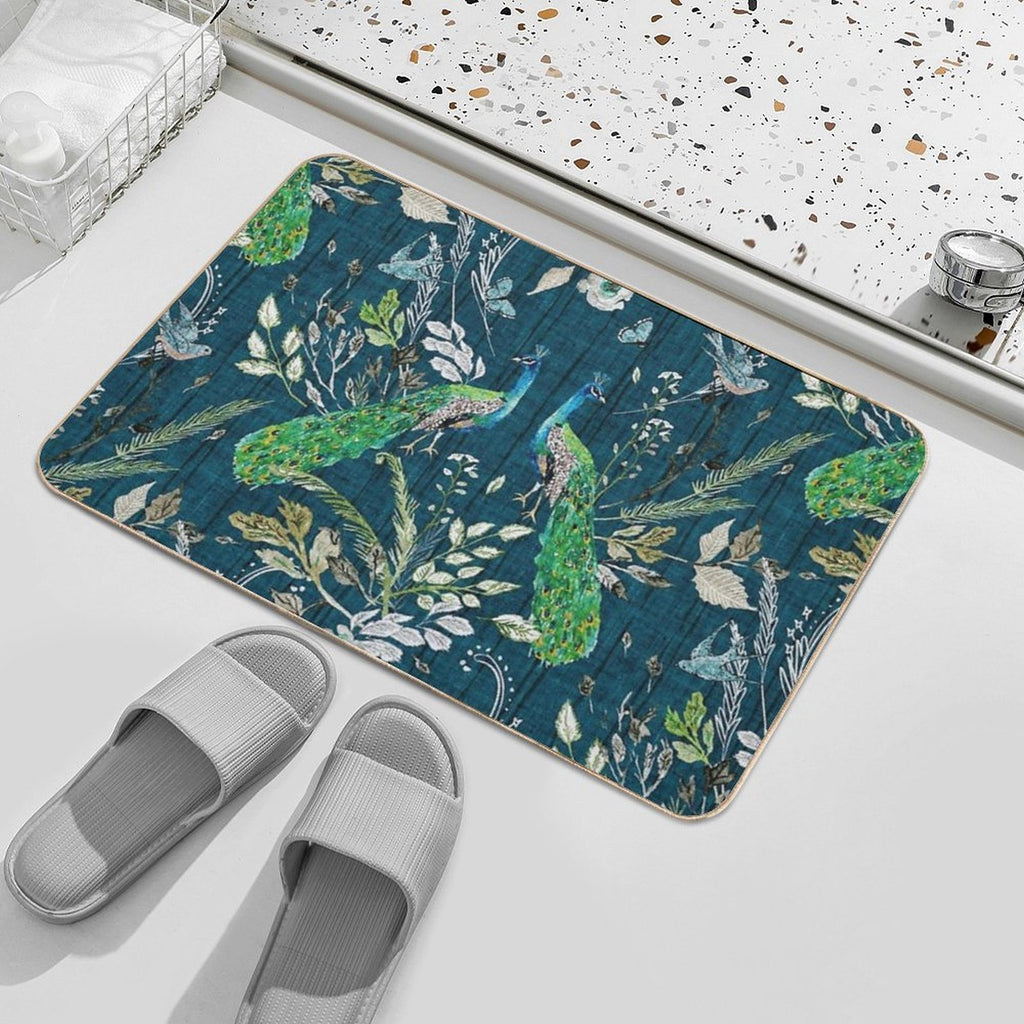Peacock Chinoiserie (teal)  Stain-Proof Bath Mat