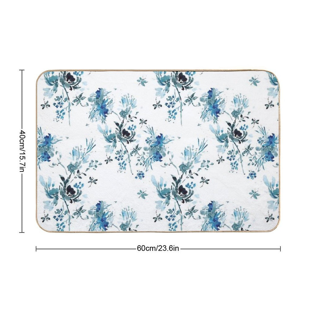 Blue Floral with Dragonflies  Dirt-Trapping Bath Mat