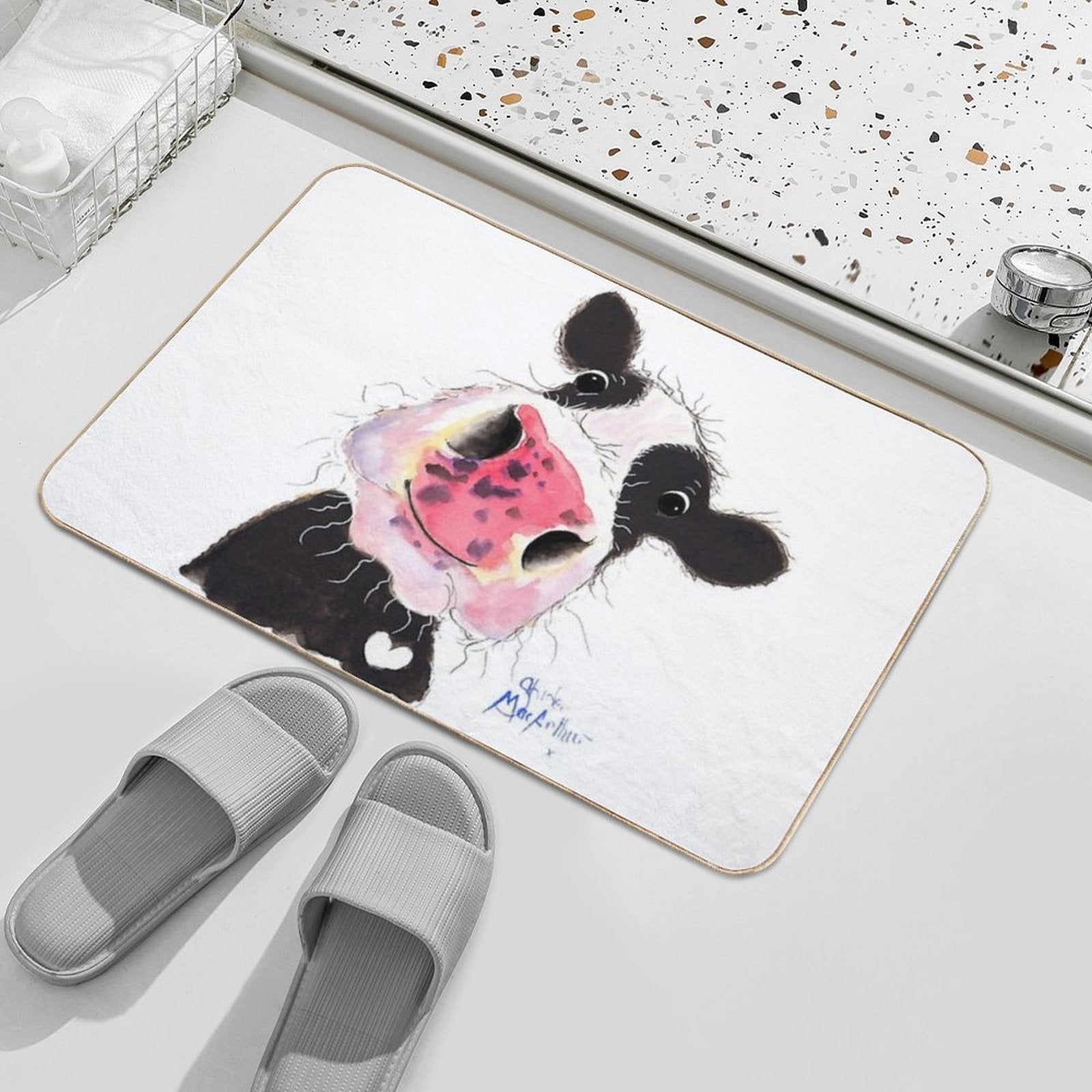 CoW PRiNT, ANiMaL PRiNT ' ARTHuR ' BY SHiRLeY MacARTHuR  Fade-Resistant Bath Mat