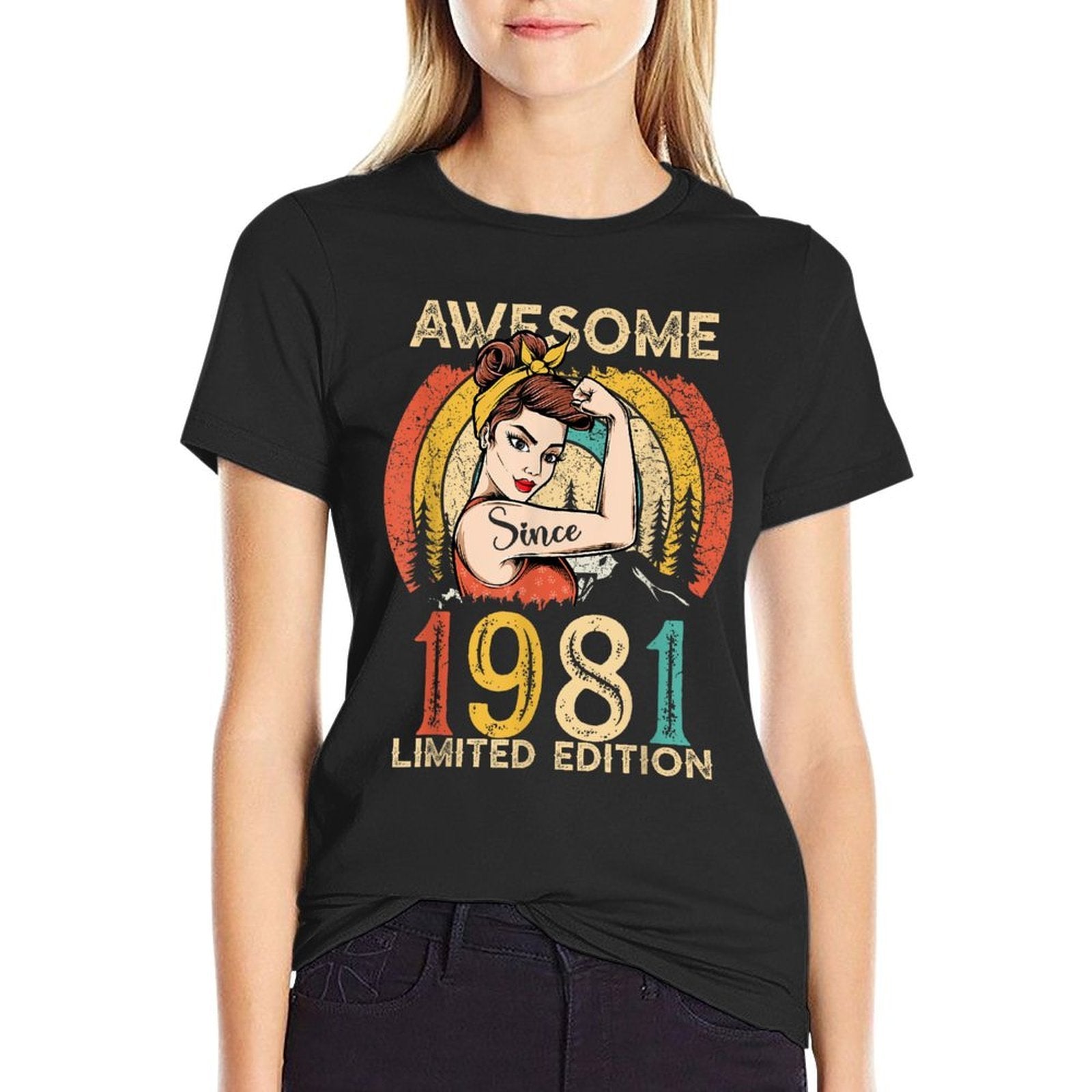 41th Birthday Shirts for Women, Vintage 1981 Limited Edition  Trendy Pattern T-Shirt