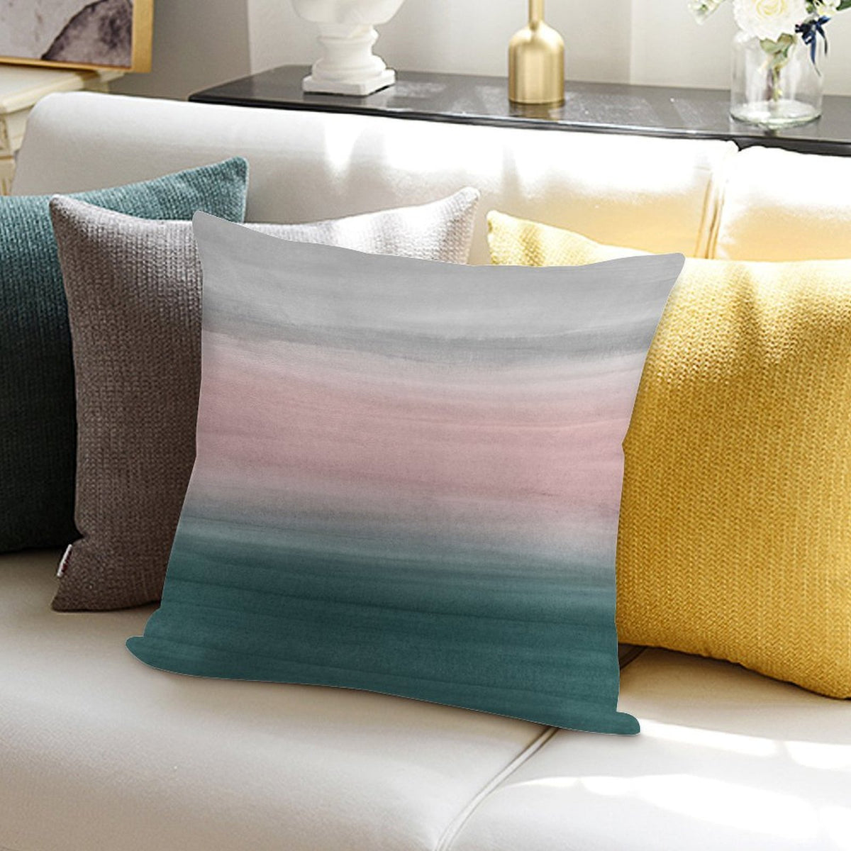 Touching Teal Blush Gray Watercolor Abstract #1 #painting #decor #art Soft Home Decor Throw Pillow