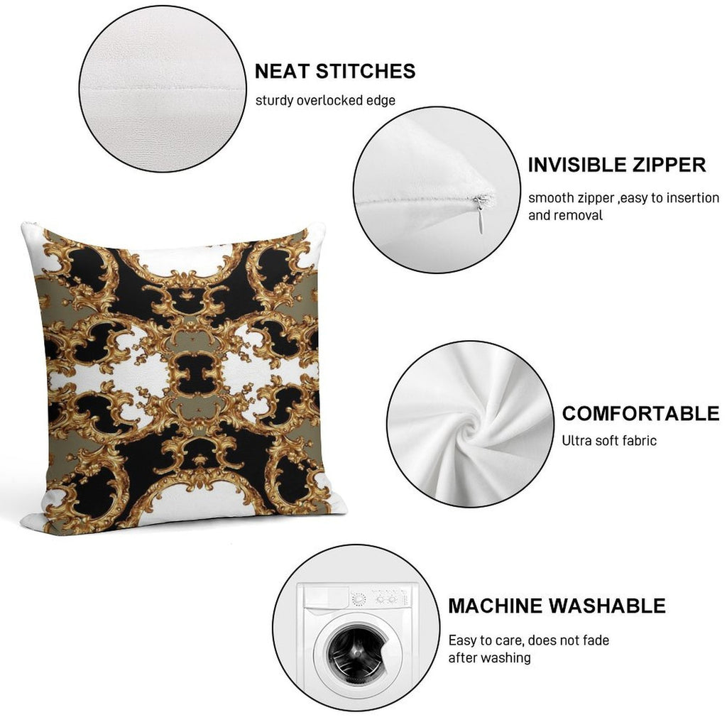 Golden Ornamental Baroque Symmetrical Soft Multiple Sizes Throw Pillow