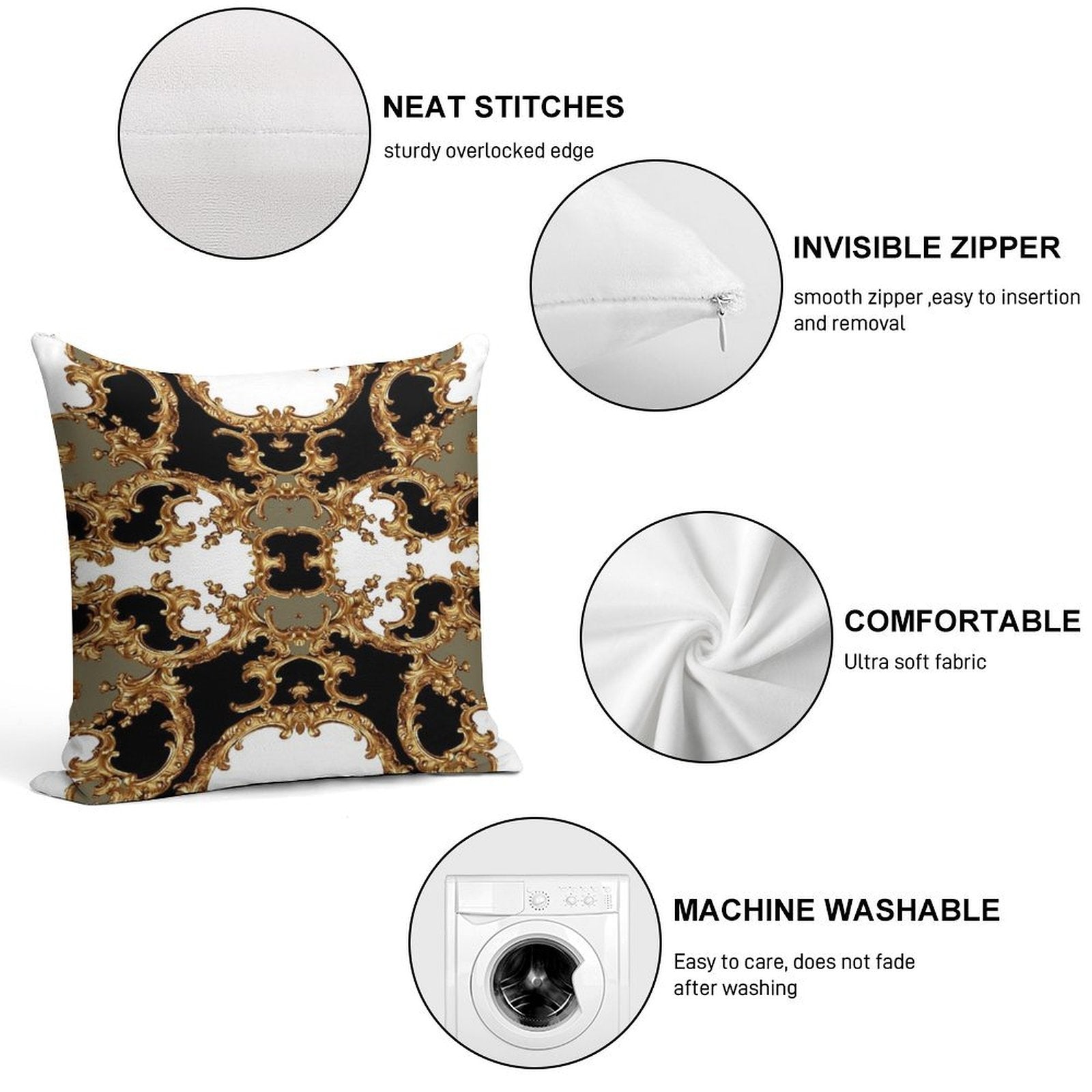 Golden Ornamental Baroque Symmetrical Soft Multiple Sizes Throw Pillow