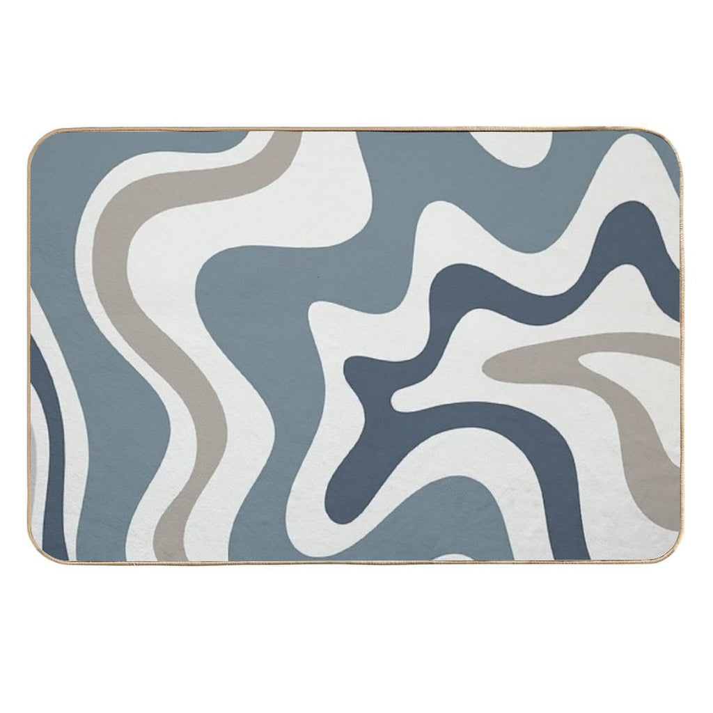 Liquid Swirl Contemporary Abstract in Neutral Blue Grey on Nearly White  Fade-Resistant Bath Mat