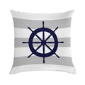 Nautical Navy Blue Ship's Wheel On Gray Stripes Soft Luxury Feel Throw Pillow