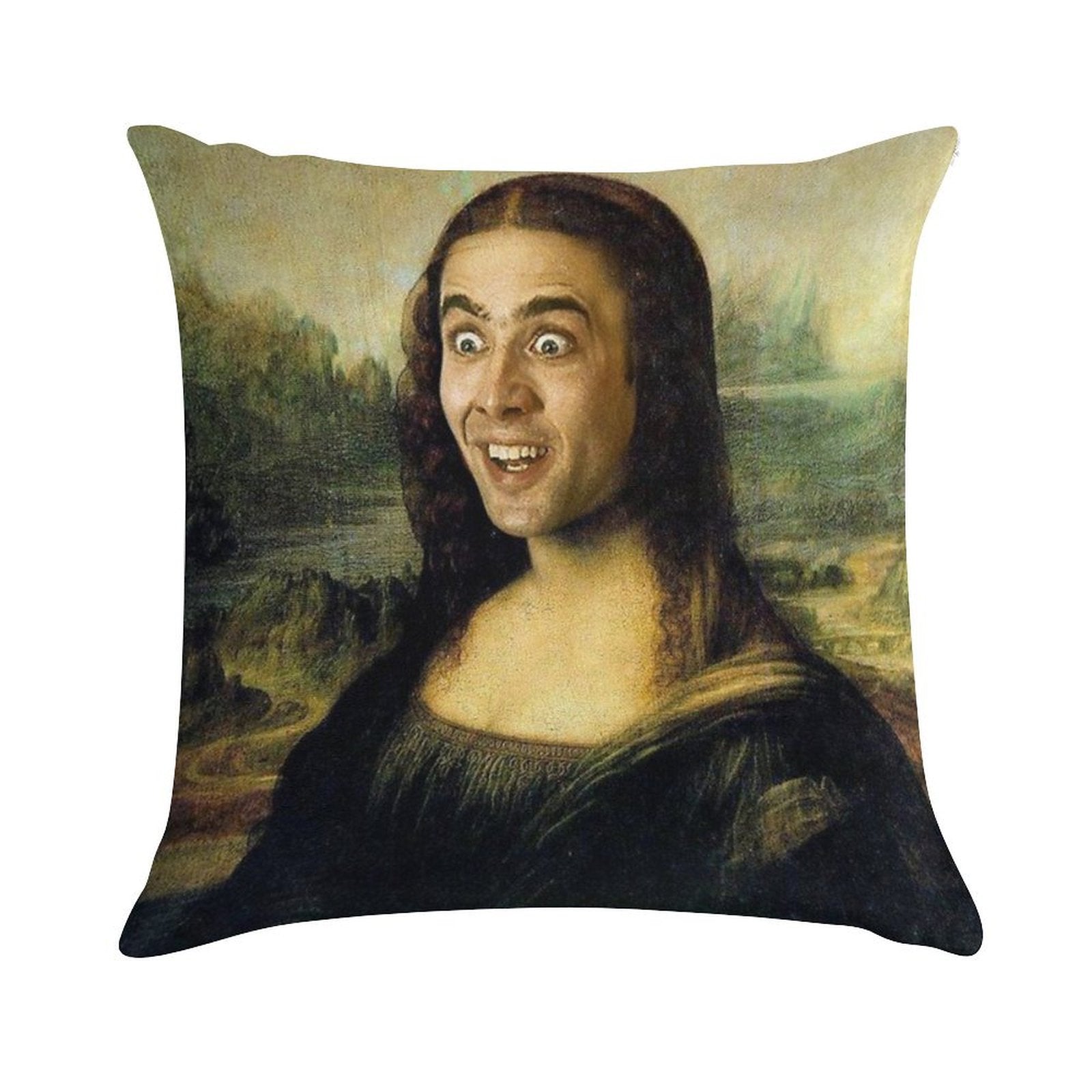 Nicolas Cage As The Mona Lisa Soft Home Decor Throw Pillow