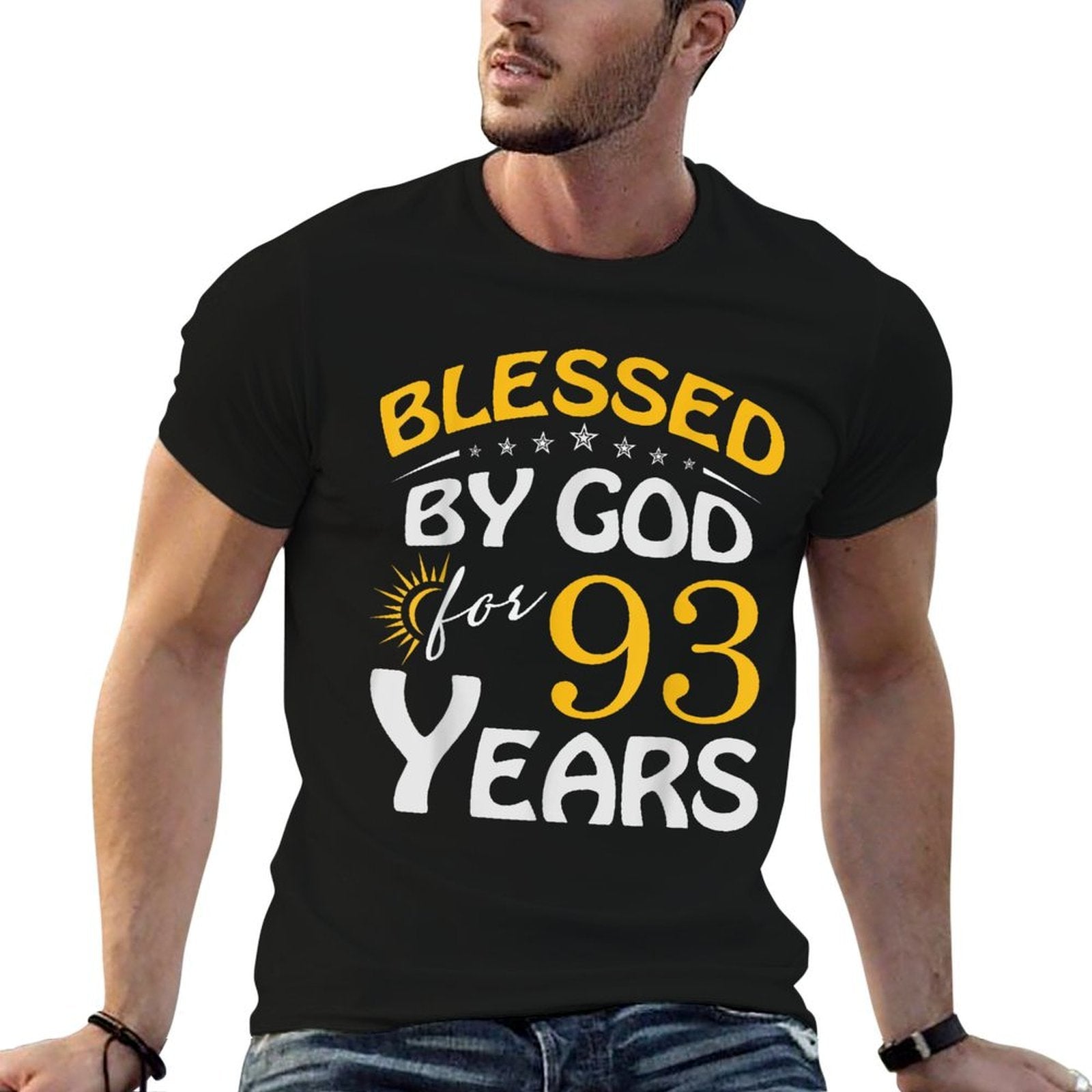 Vintage Blessed by God For 93 Years Old Happy 93rd Birthday  Easy-care T-Shirt