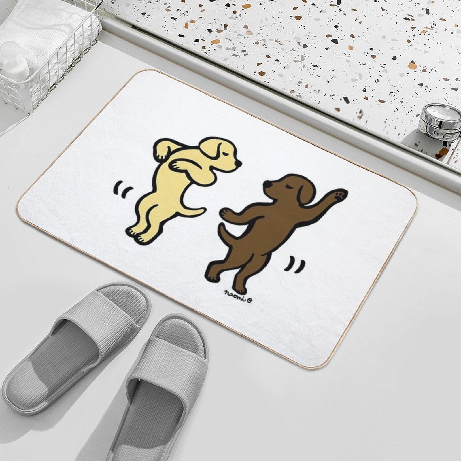 Dancing Yellow And Chocolate Labradors  Repositionable Bath Mat