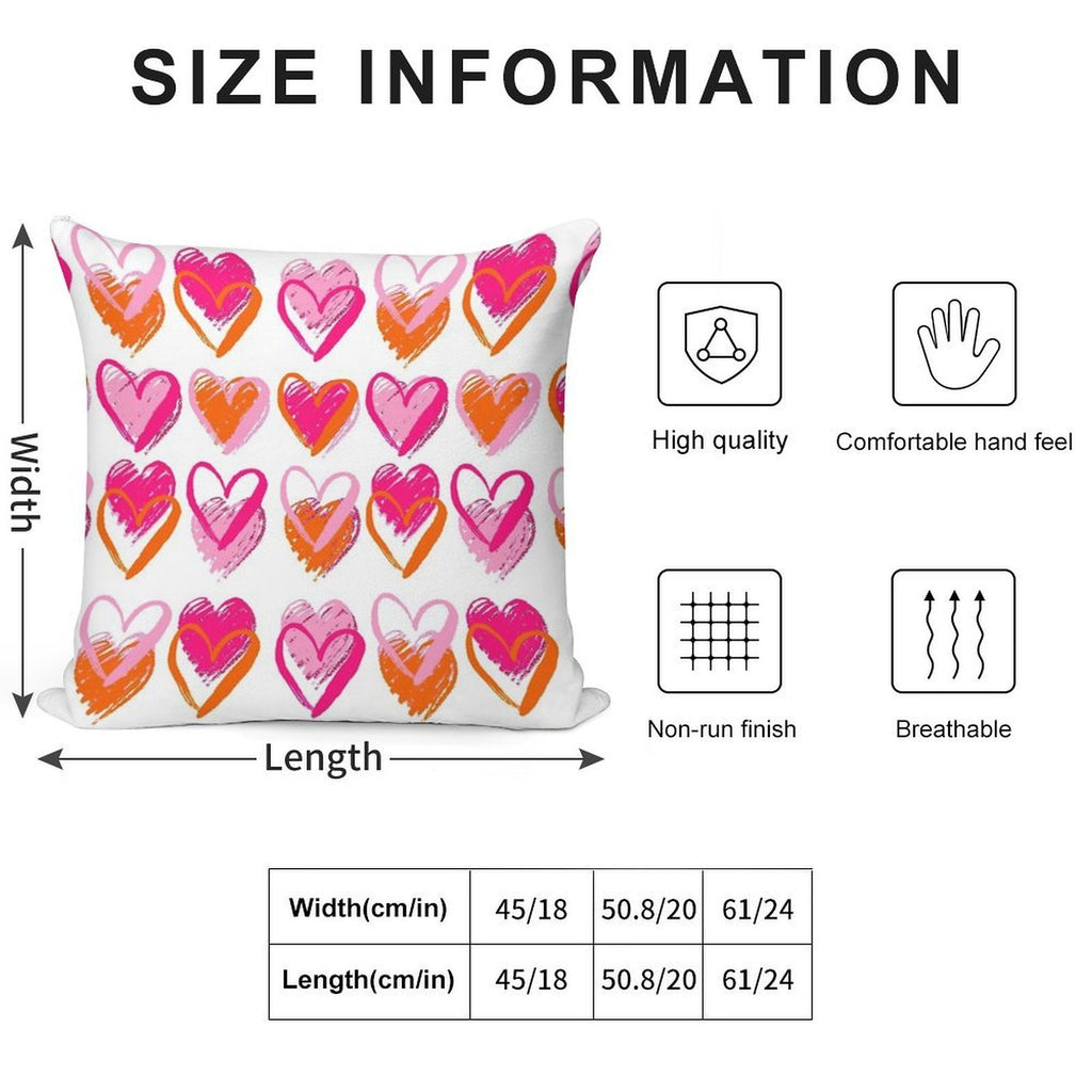 Pink And Orange Hearts Soft Fade-Resistant Throw Pillow