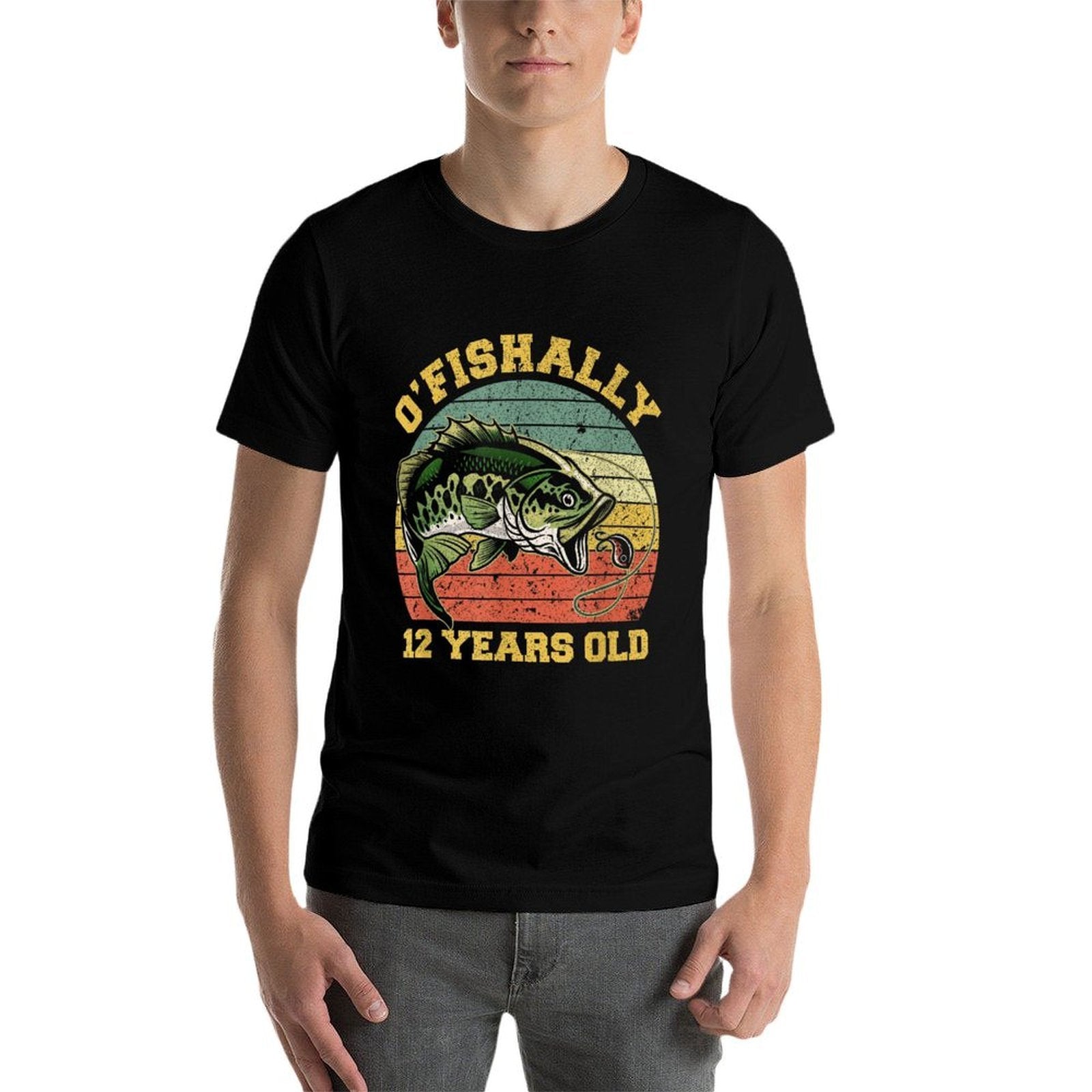 O'Fishally 12 Years Old Fishing Birthday Theme Party 12th  Oversized Silhouette T-Shirt