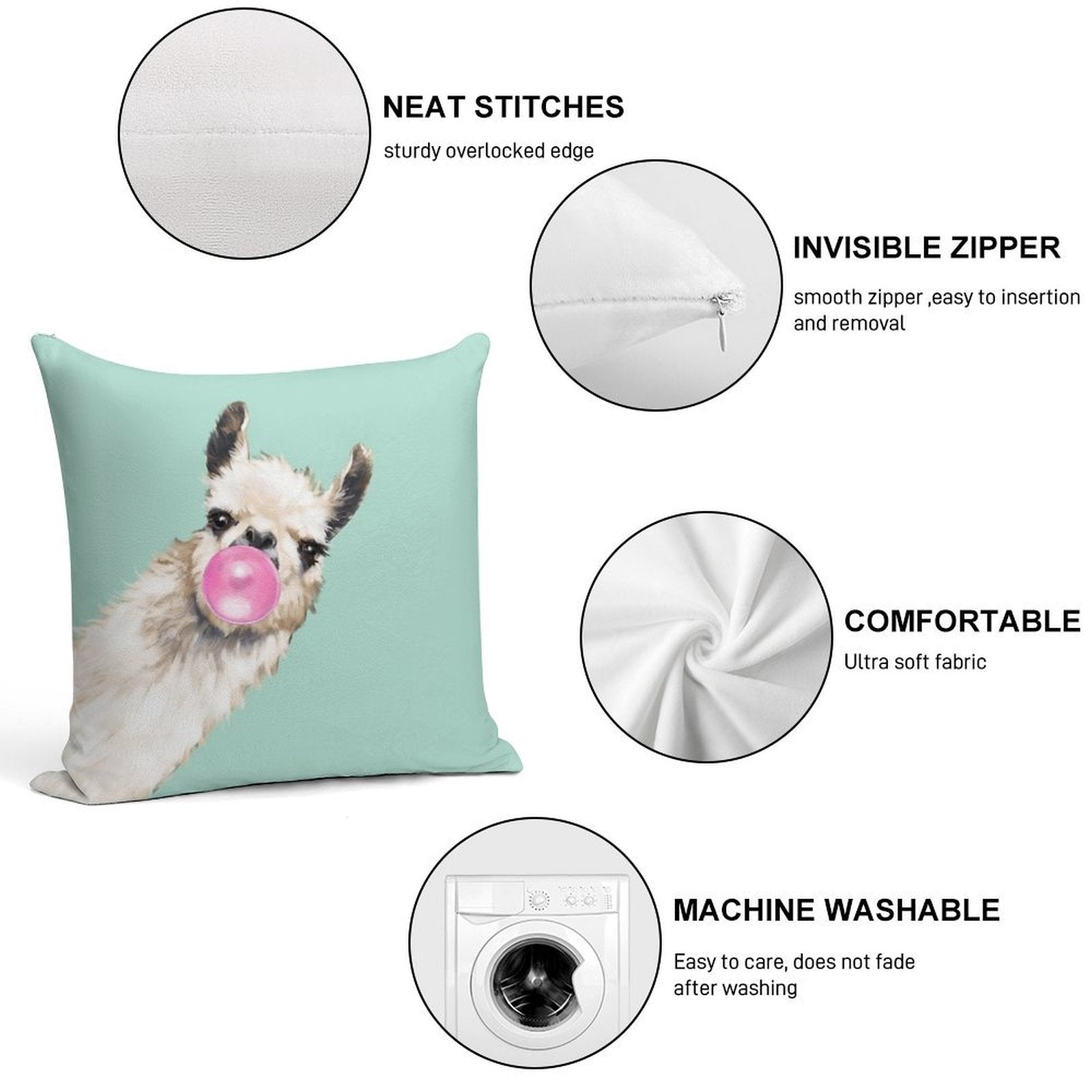 Bubble Gum Sneaky Llama in Green Soft Home Decor Throw Pillow