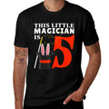 This Little Magician Is 5 Five Year 5th Birthday Party Magic  Ribbed Collar T-Shirt