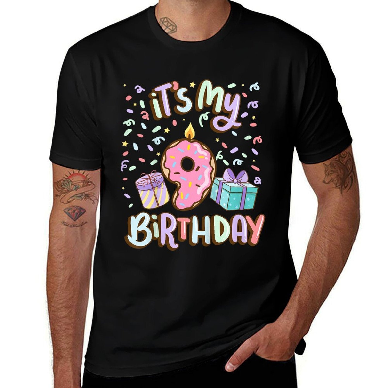 It's My 9th Birthday Cake Donut 9 Year Old Confetti  Slim-fit Cut T-Shirt