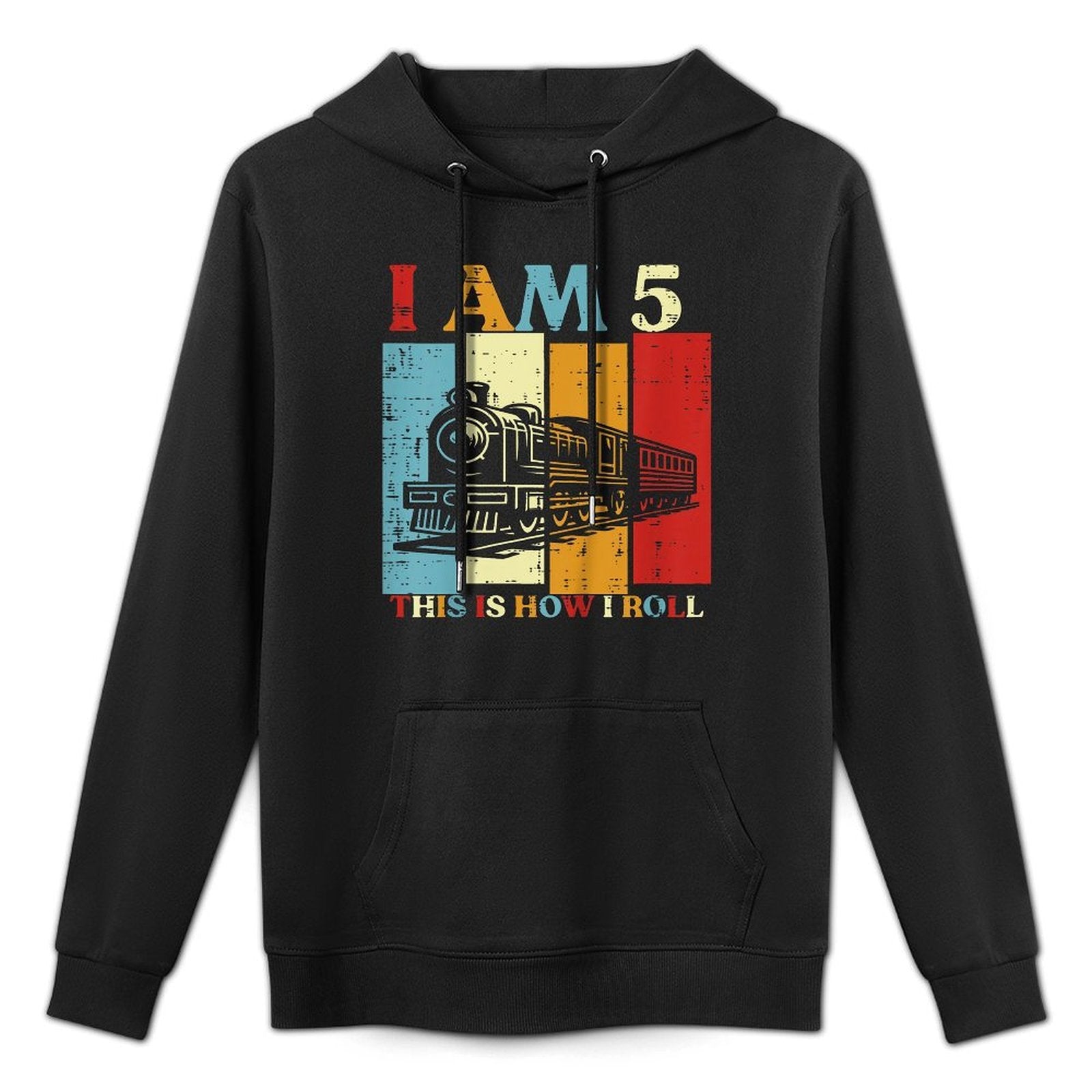 Kids I Am 5 This Is How I Roll Train 5th Bday Five Year Old Boys Kangaroo Pocket Hoodie