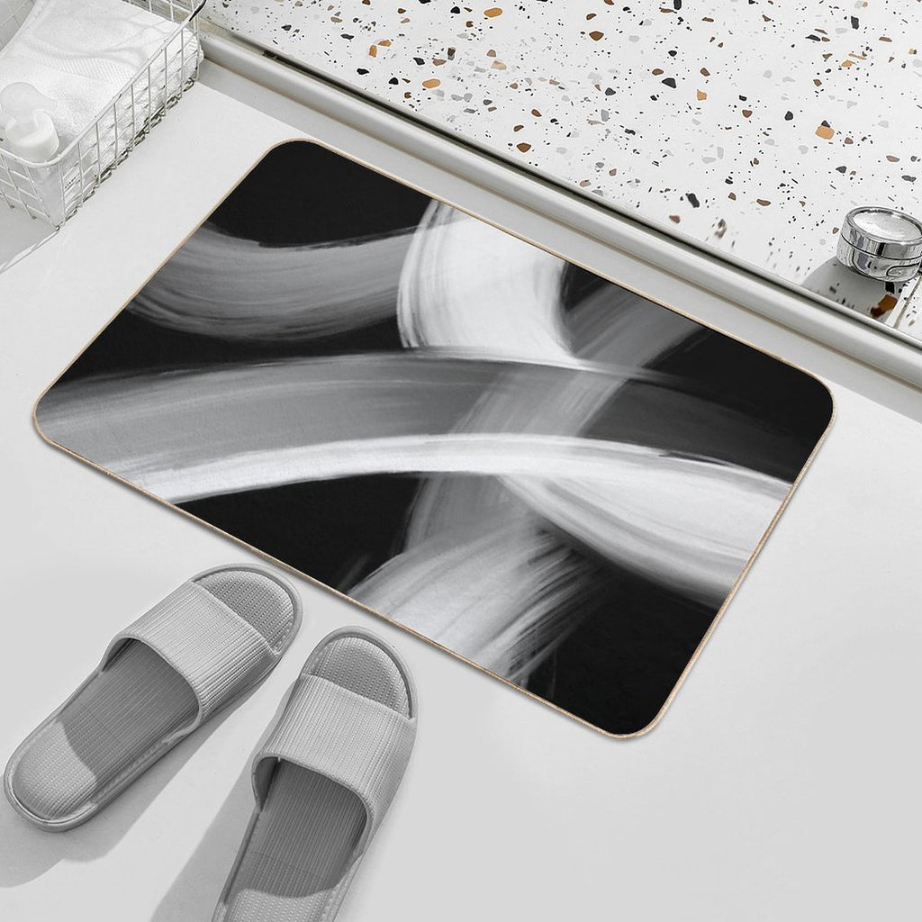 Black And White Fine Art Painted Abstract  Slip-Resistant Bath Mat