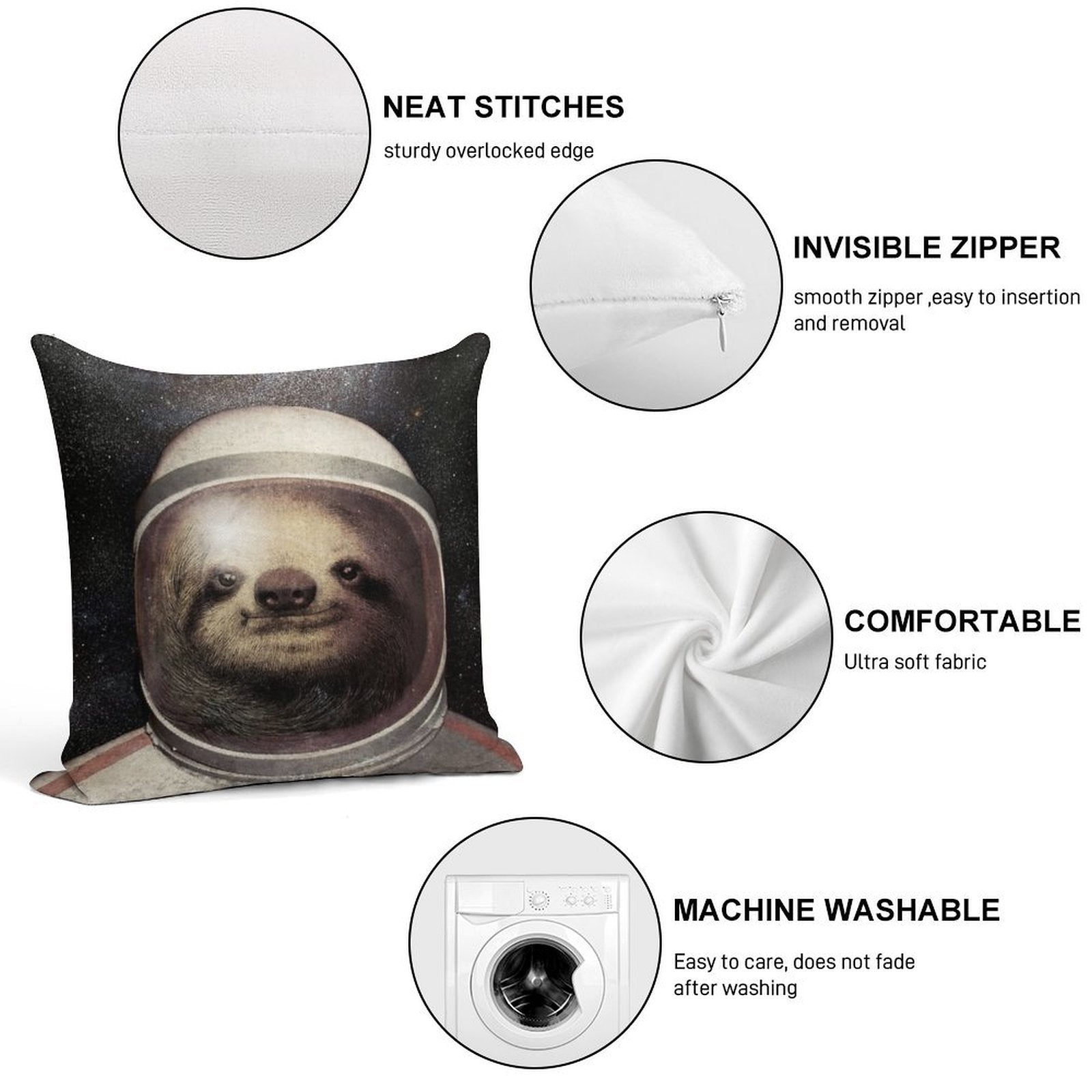Space Sloth Soft Warmth Comfort Throw Pillow