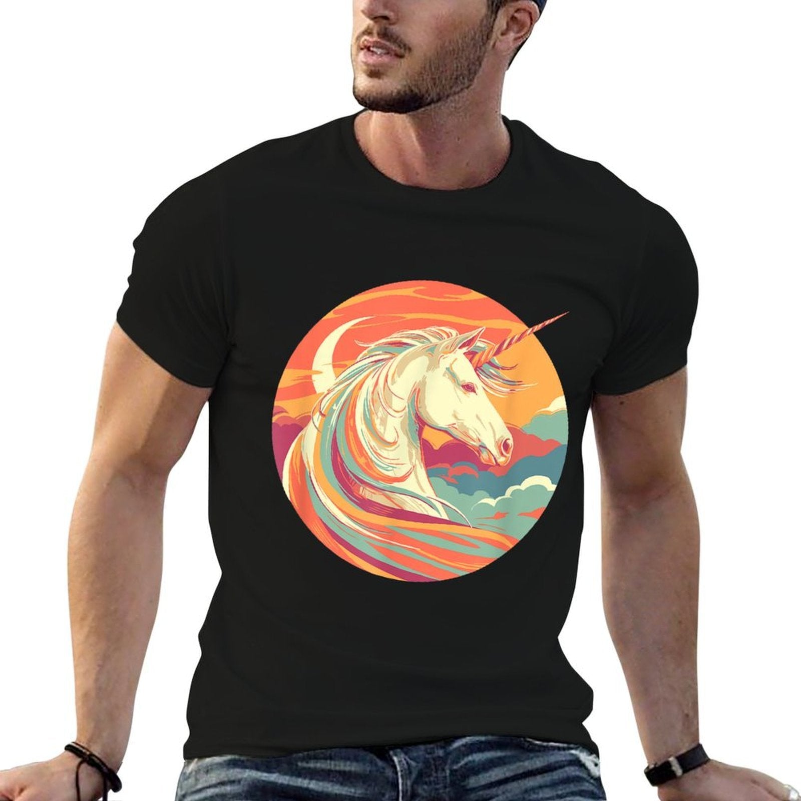 Majestic Sunset Unicorn Art Mystical Creature Fantasy  Moisture-wicking T-Shirt