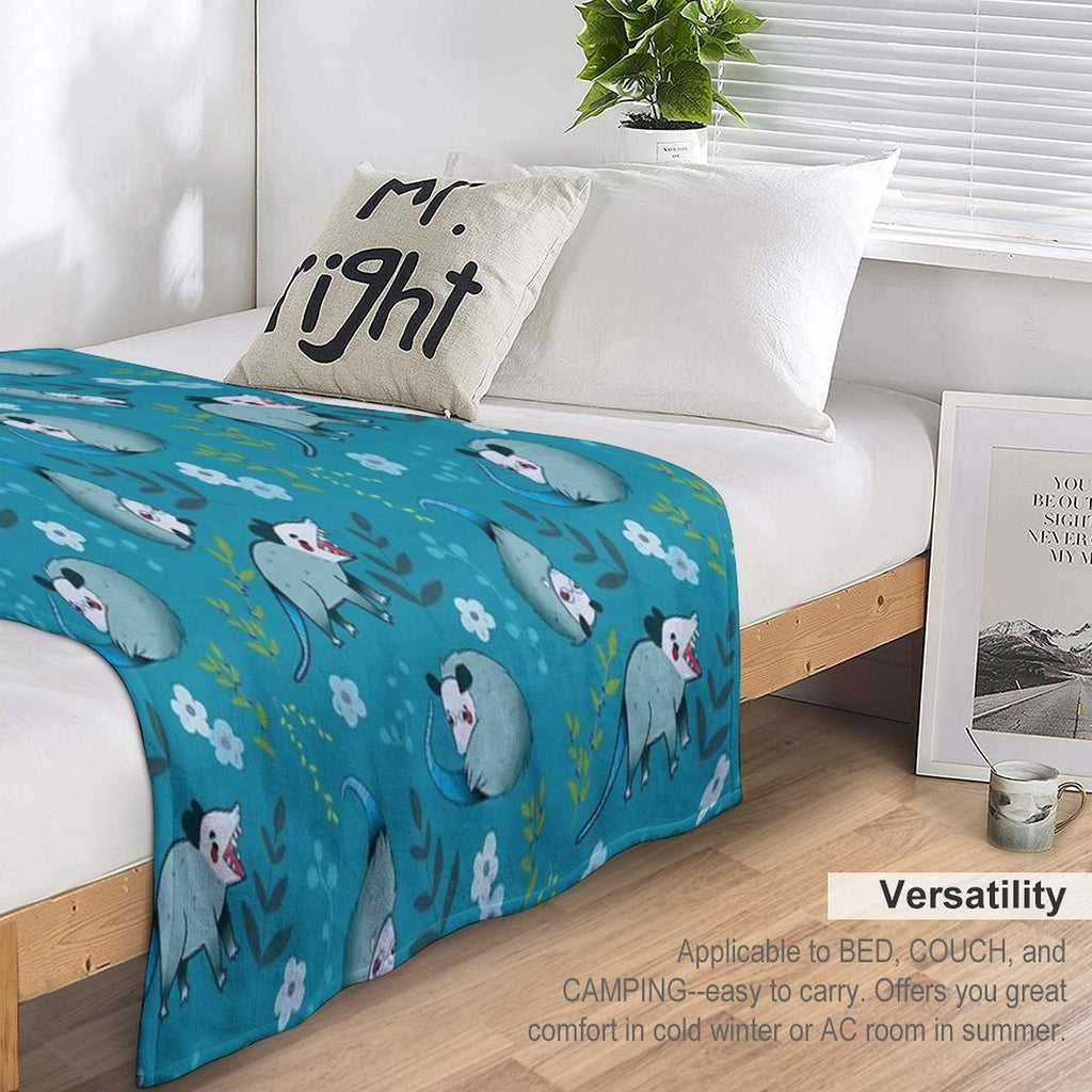 Possum - Cute Blue And Green Cartoon Animal Pattern Versatility Throw Blanket