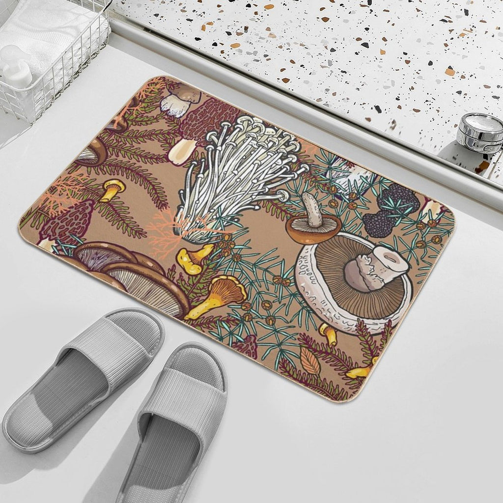 Beige Mushroom Forest  Easy Maintenance Bath Mat