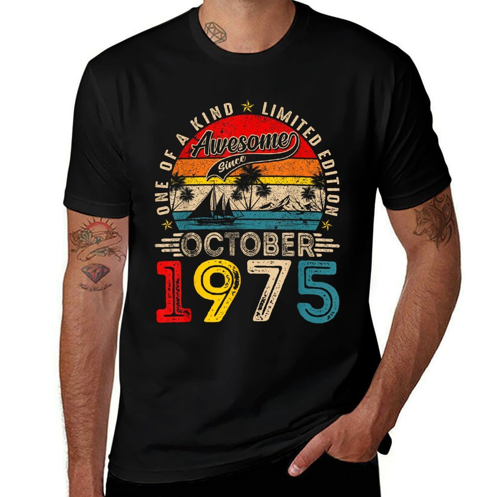 Retro 50 Year Old October 1975 Vintage 50th Birthday Men Dad  Oversized Silhouette T-Shirt