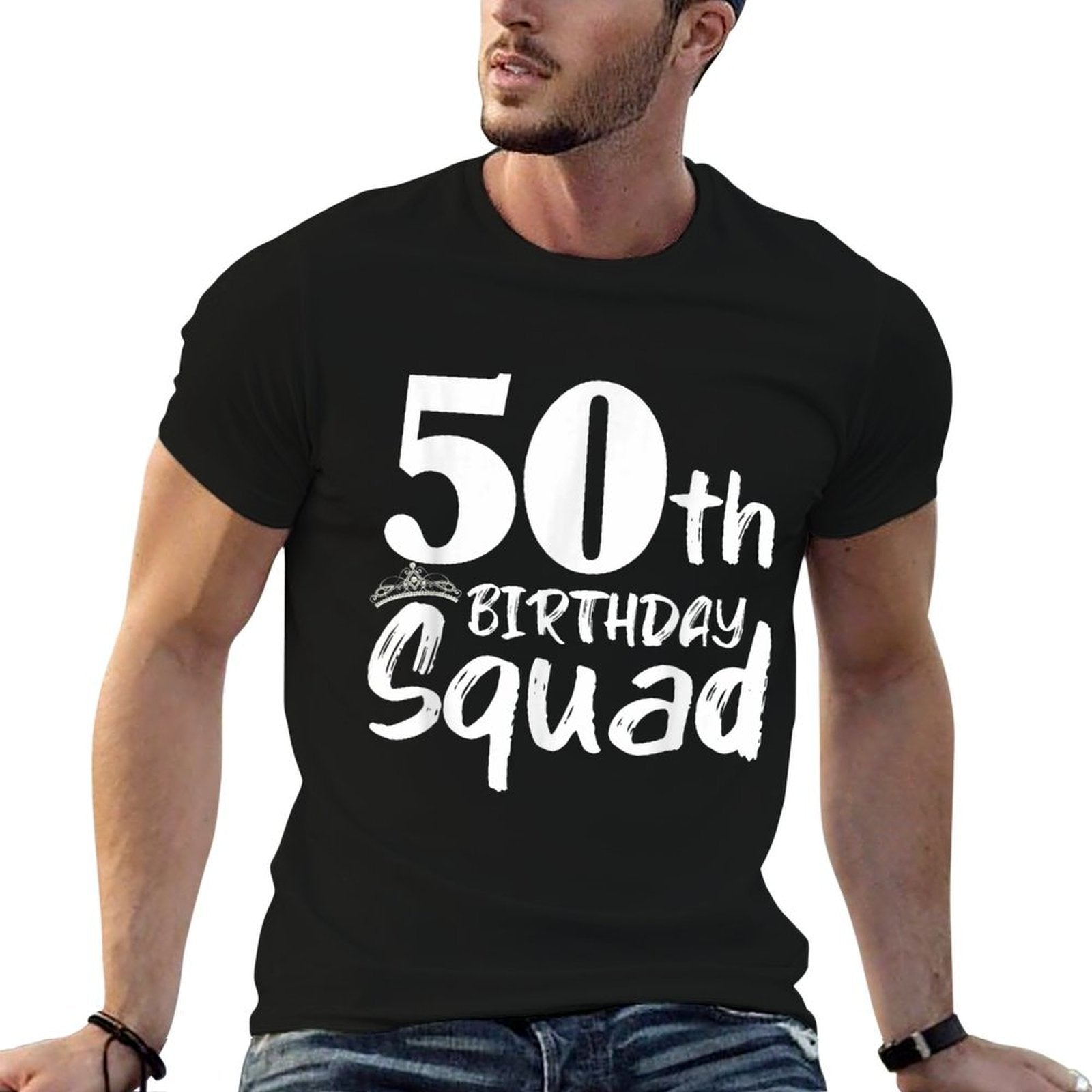 Funny 50th Birthday Squad Party Fifty Old  Rolled Sleeves T-Shirt