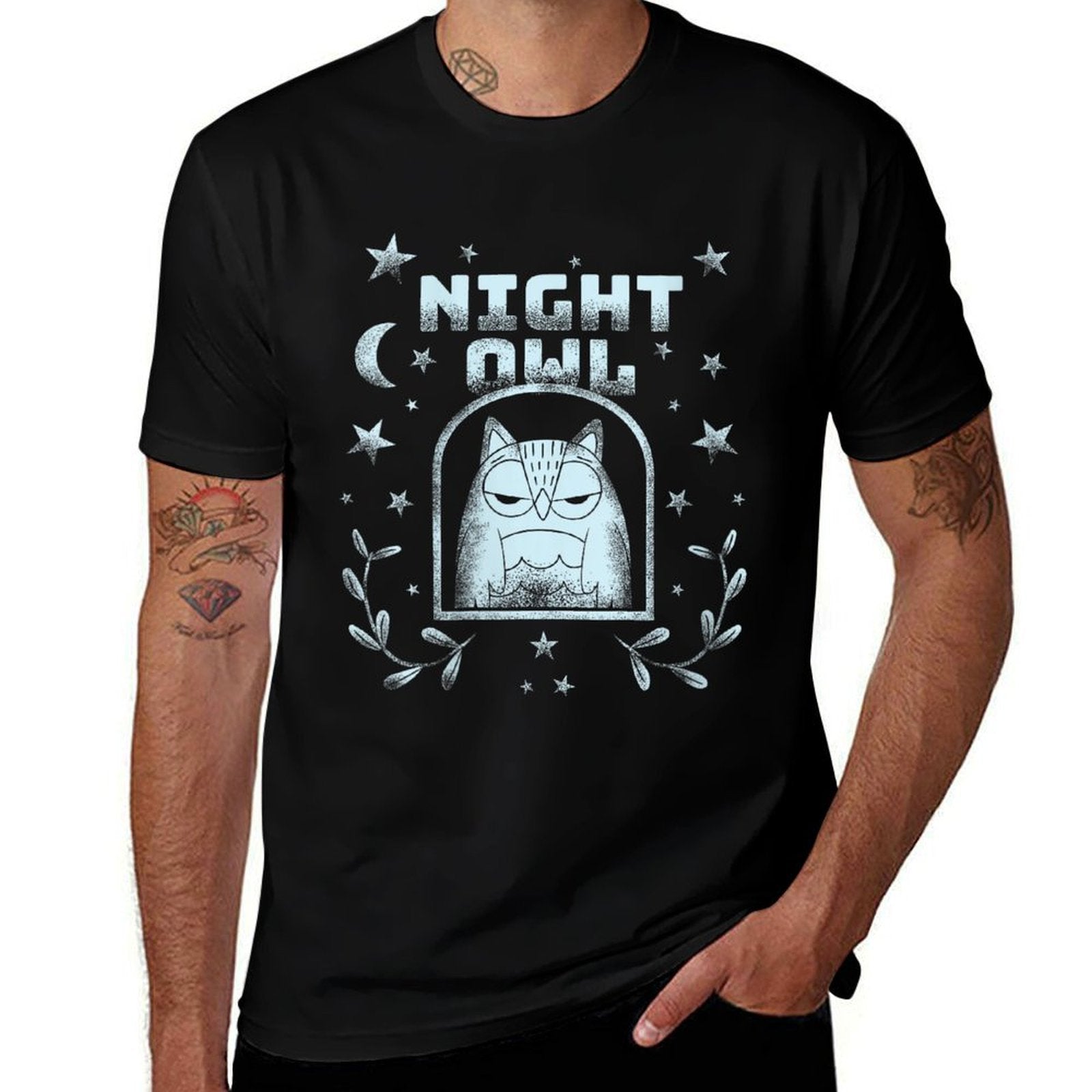 Womens Night Owl – Fun And Whimsical Nocturnal Men Women Kids  Ribbed Collar T-Shirt