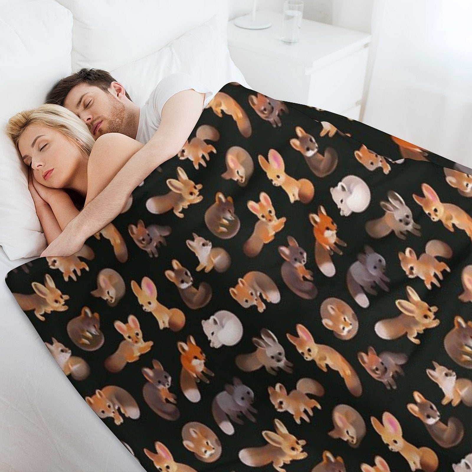 Foxes - Dark Velvety-soft Throw Blanket