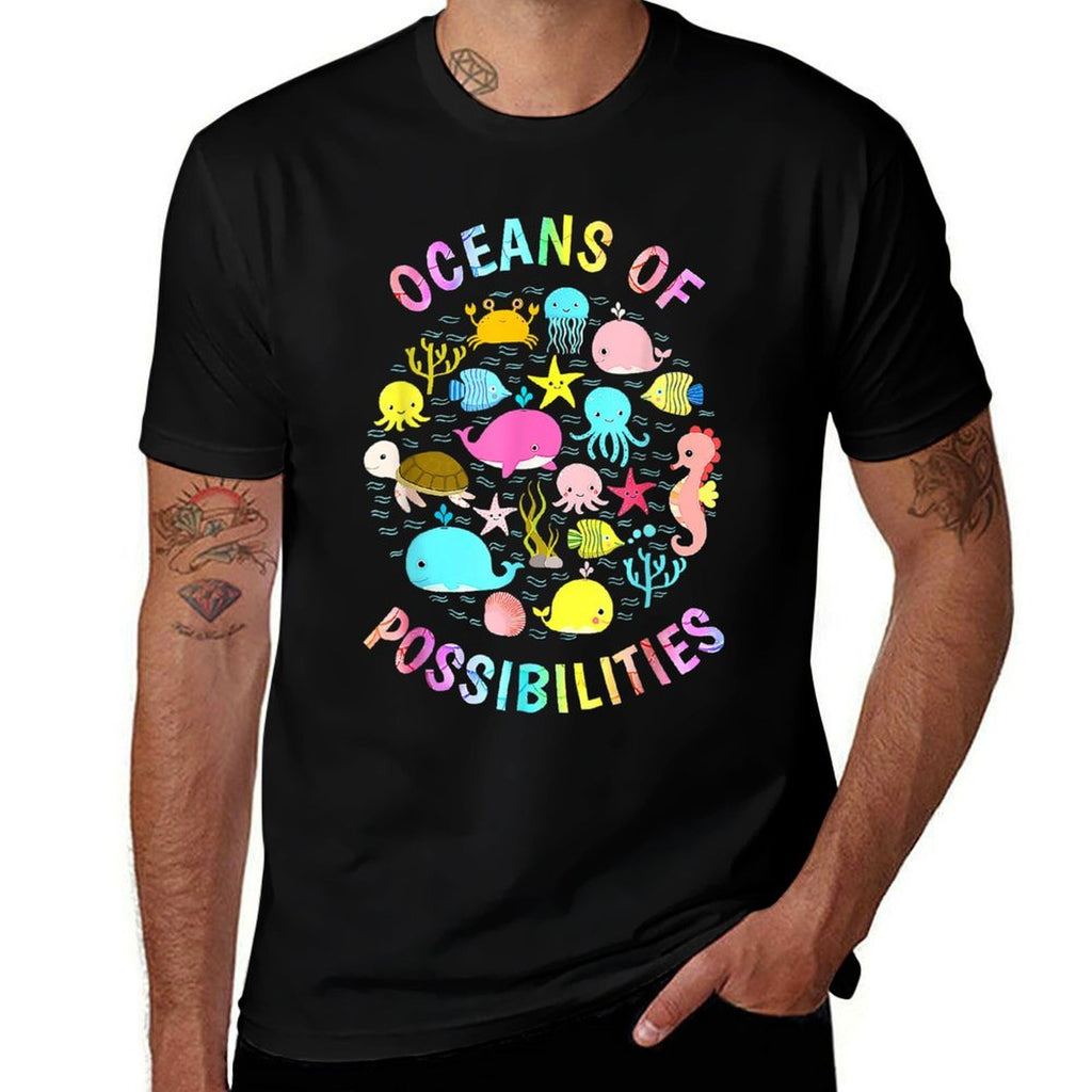 Cute Oceans Of Possibilities Summer Reading Sea Creatures  Ribbed Collar T-Shirt