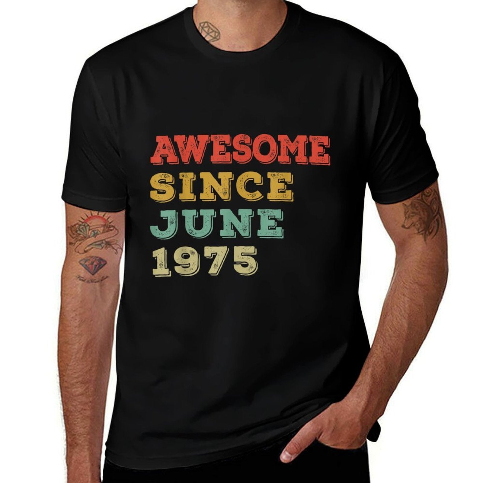 50 Years Old Awesome Since June 1975 50th Birthday Gifts  Ribbed Collar T-Shirt