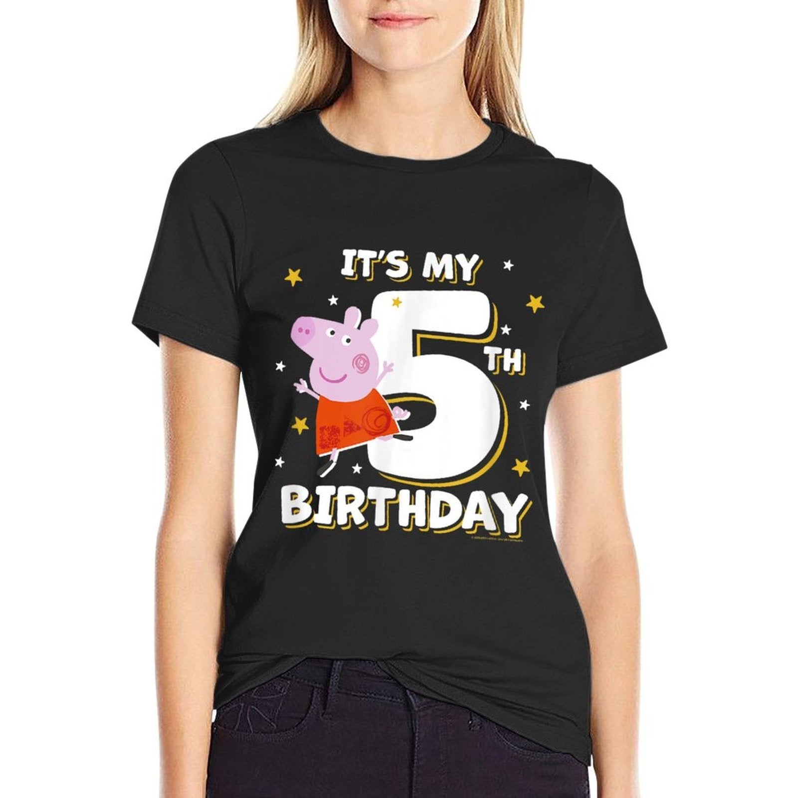 Peppa Pig It's My 5th Birthday Holiday Stars Celebration  Polyester Blend T-Shirt