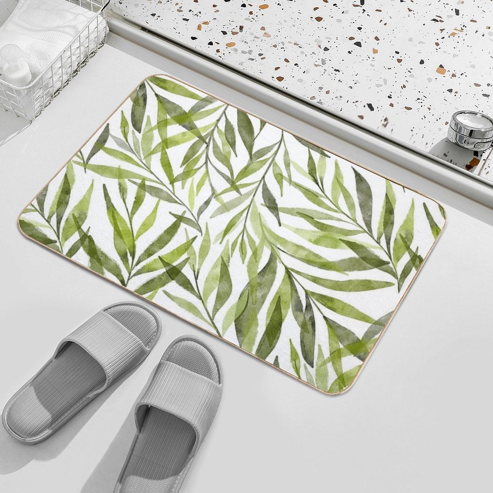 Delicate Eucalyptus Leaves  Rapid-Drying Bath Mat