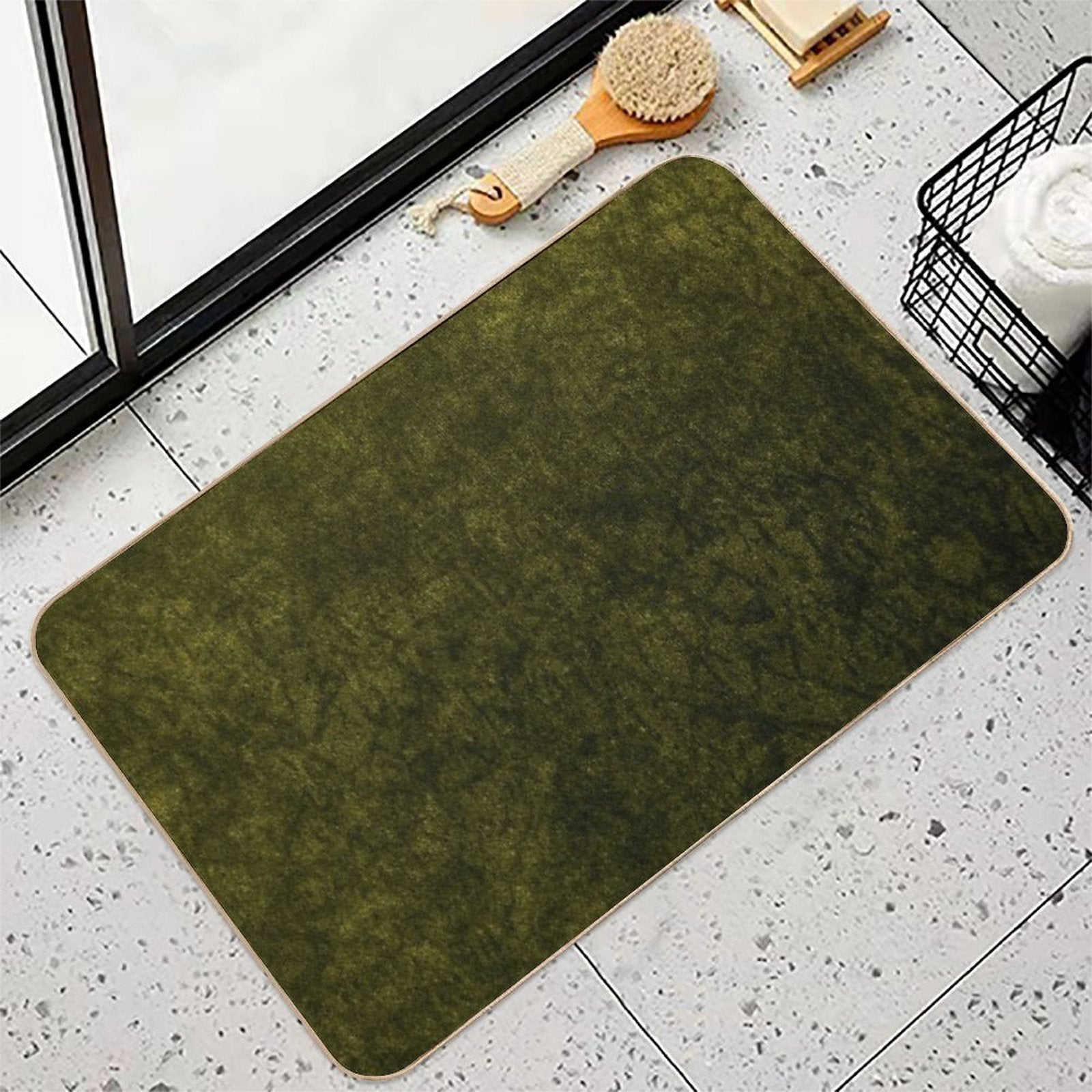 Olive Green Velvet  Texture  Long-Lasting Bath Mat
