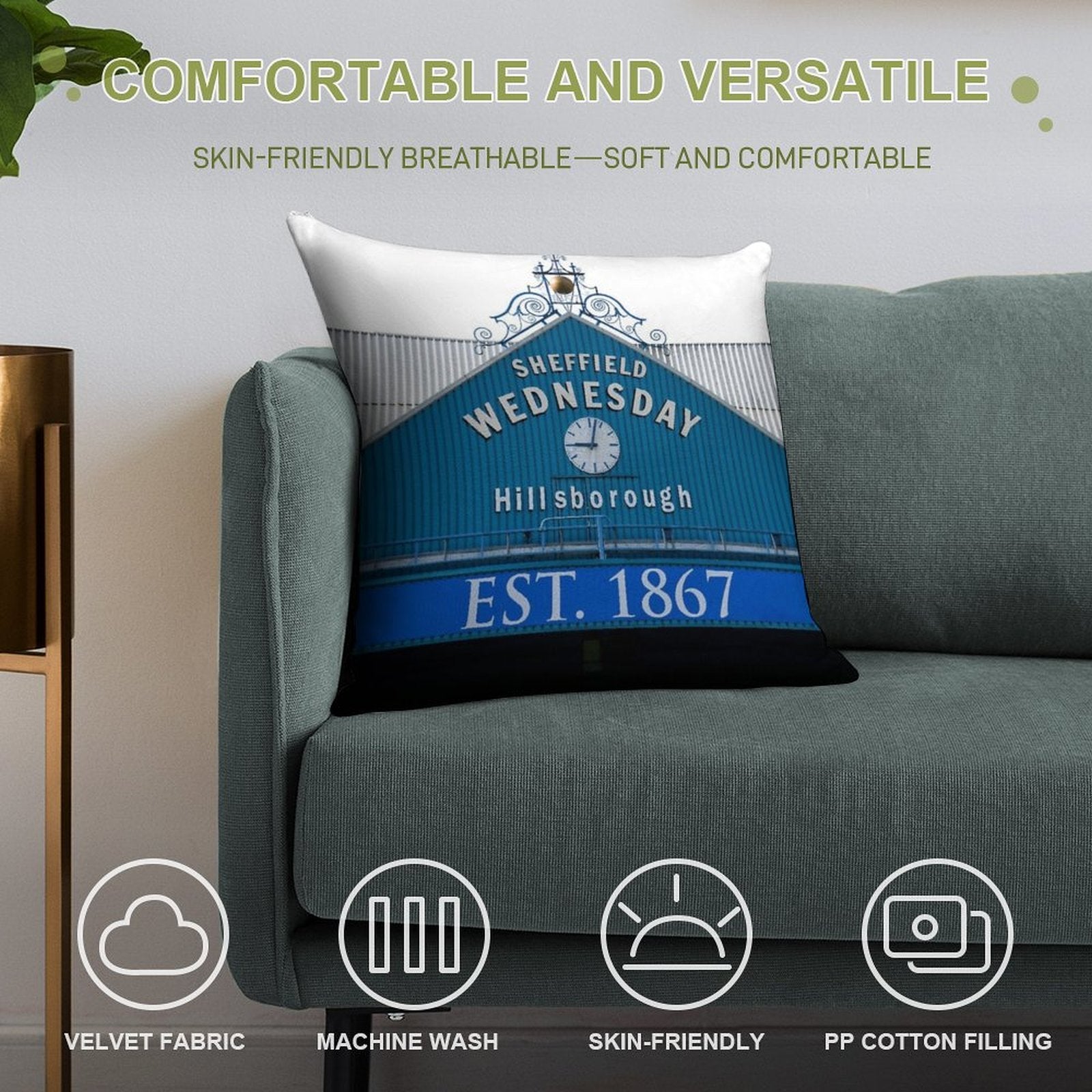 Sheffield Wednesday Famous Clock Soft Washable Throw Pillow