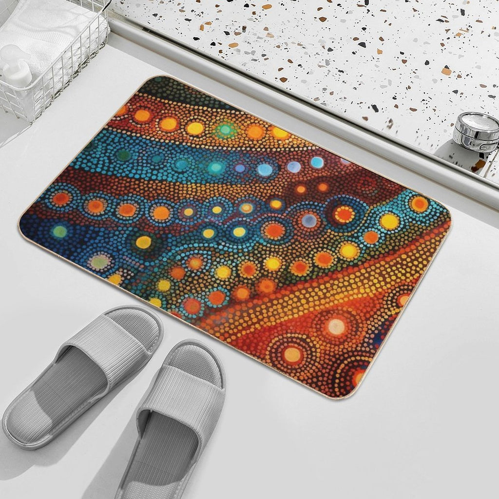 Aboriginal Authentic Art - Circular Paths  Eco-Friendly Bath Mat