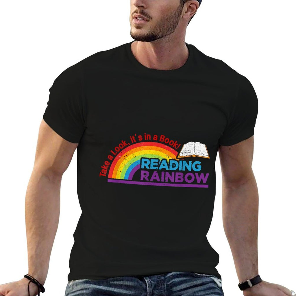 Take A Look Its In A Book Reading Book Vintage Rainbow  Tagless Design T-Shirt